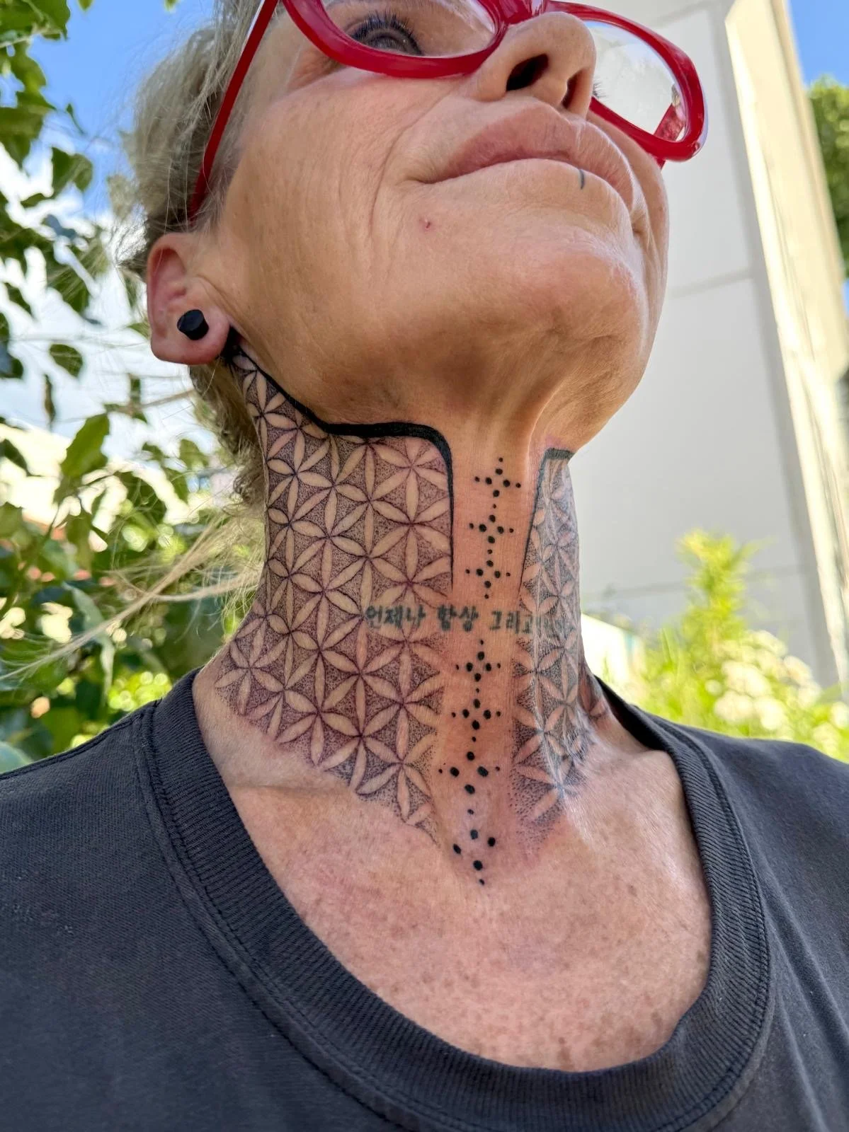 Artist: Mond Ink— sacred geometry machine tattoo neck piece 