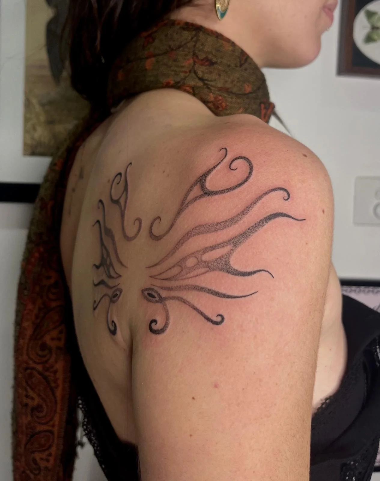 Artist: Mond Ink— abstract machine shoulder tattoo 