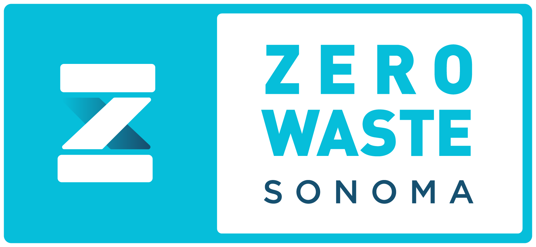 A blue and white logo that says Zero Waste Sonoma.