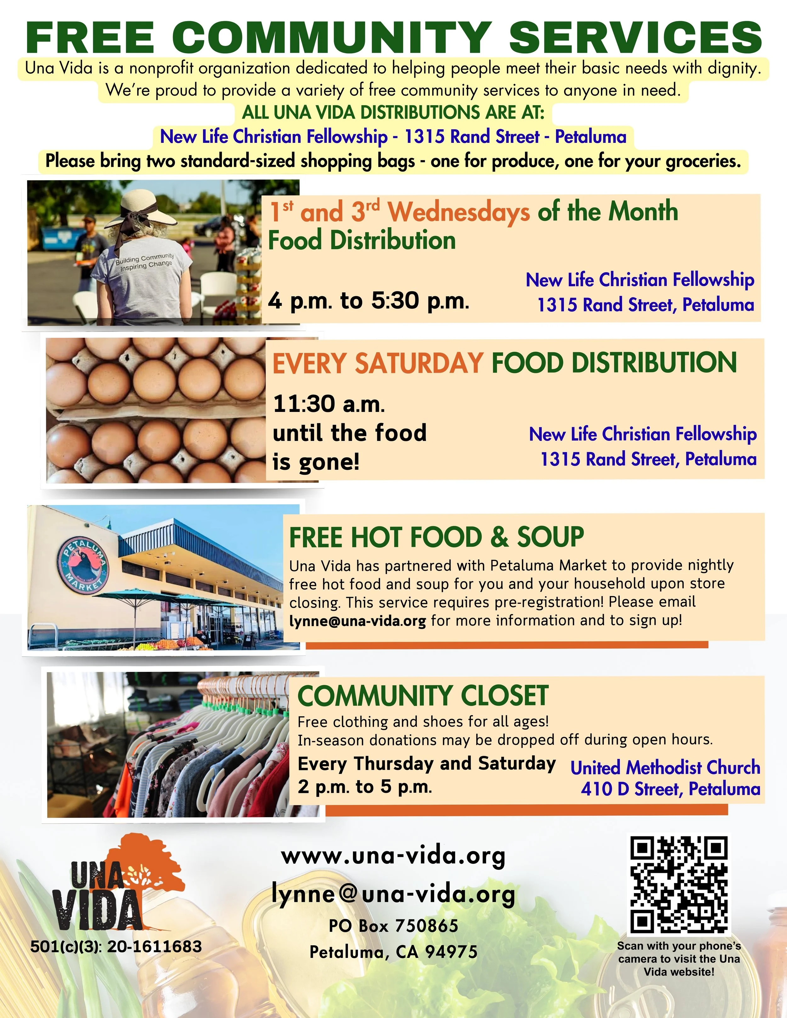 Una Vida Flyer of Services - English