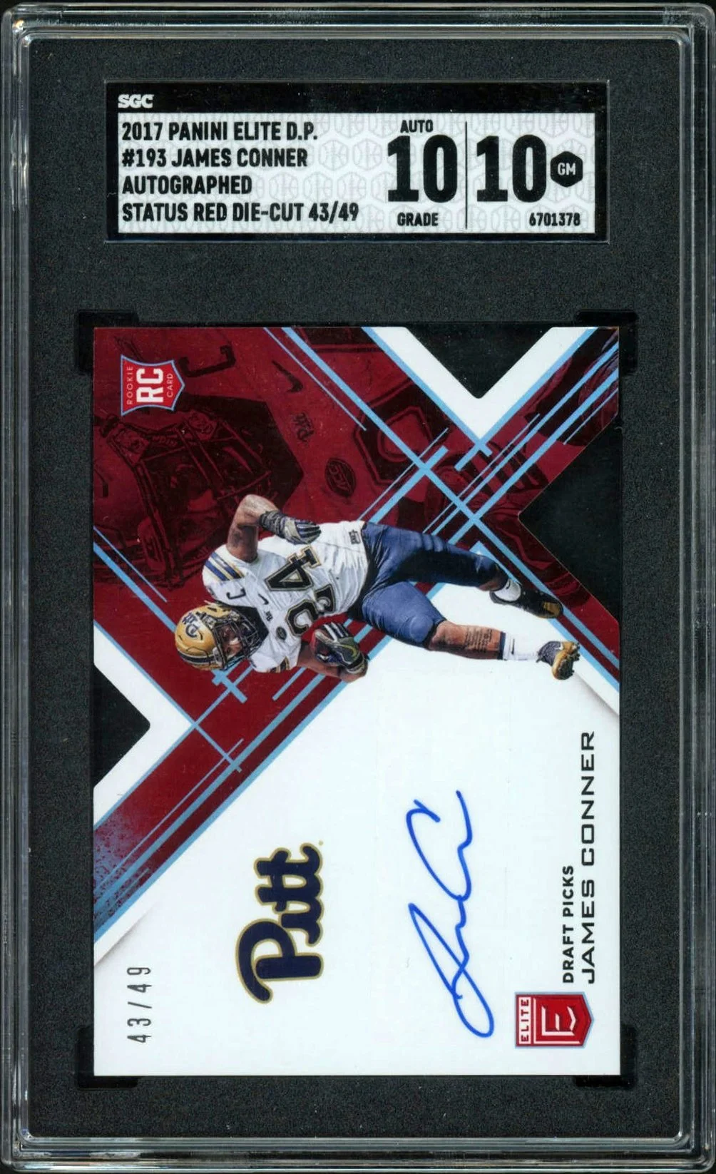 2017 Panini Elite Draft Picks #193 James Conner Autographed Status Red Die-Cut 43/49 SGC 10 AUTO 10