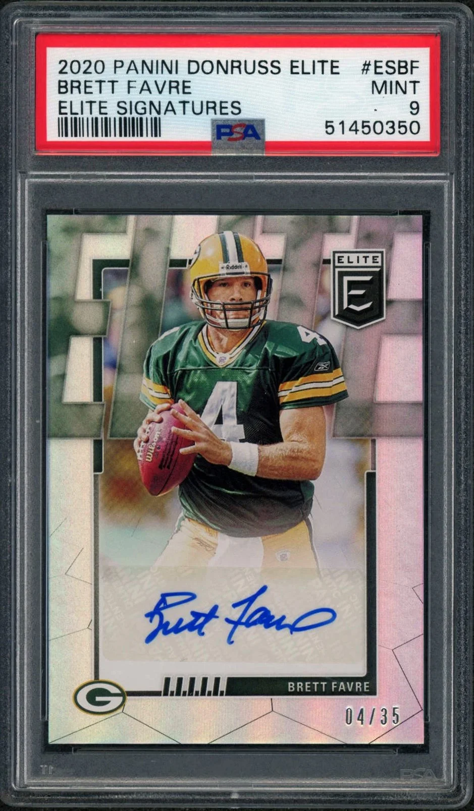 2020 Panini Donruss Elite #ES-BF Brett Favre Elite Signatures 04/35 PSA 9