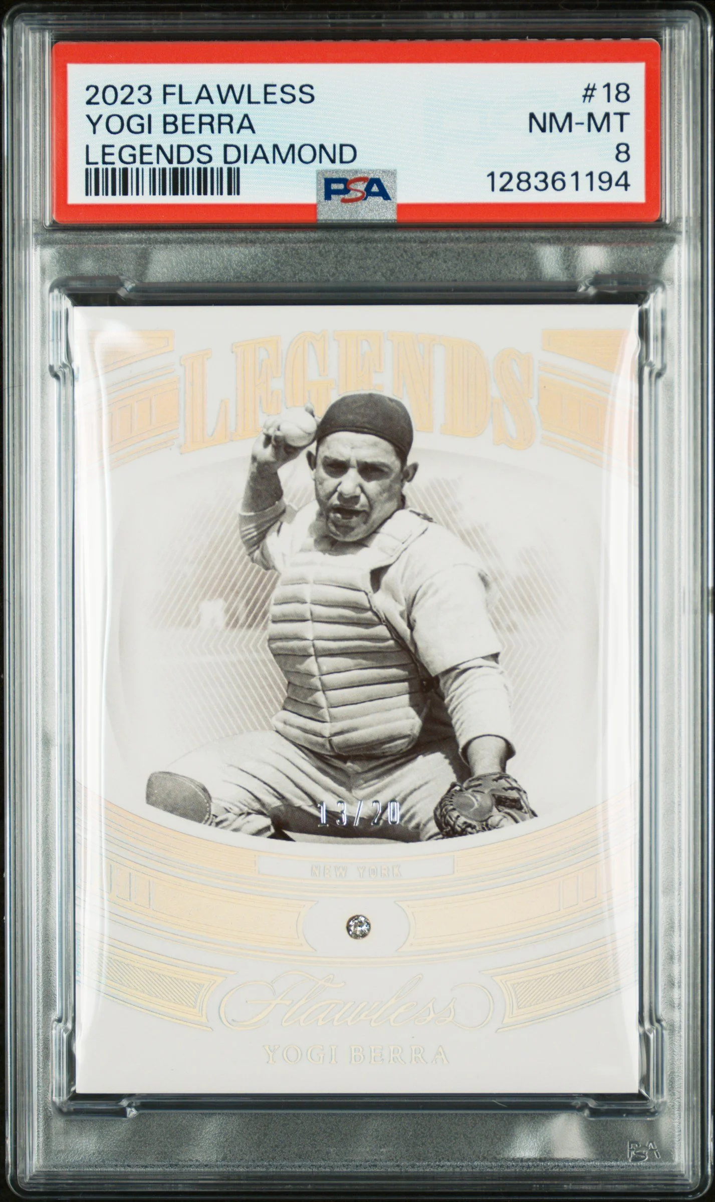 2023 Panini Flawless Legends #18 Yogi Berra 13/20 PSA 8