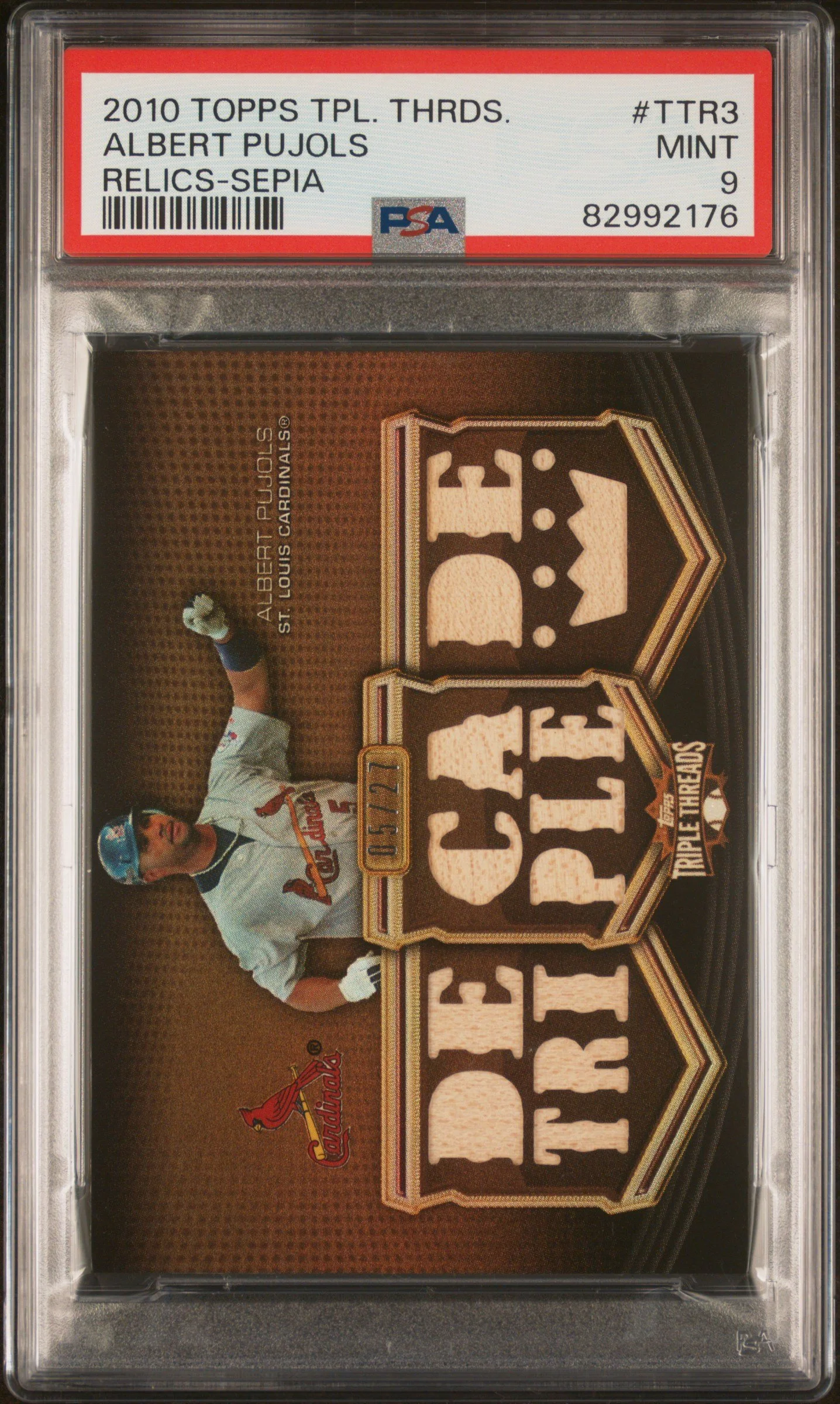 2010 Topps Triple Thread Relics-Sepia #TTR-3 Albert Pujols 05/27 PSA 9