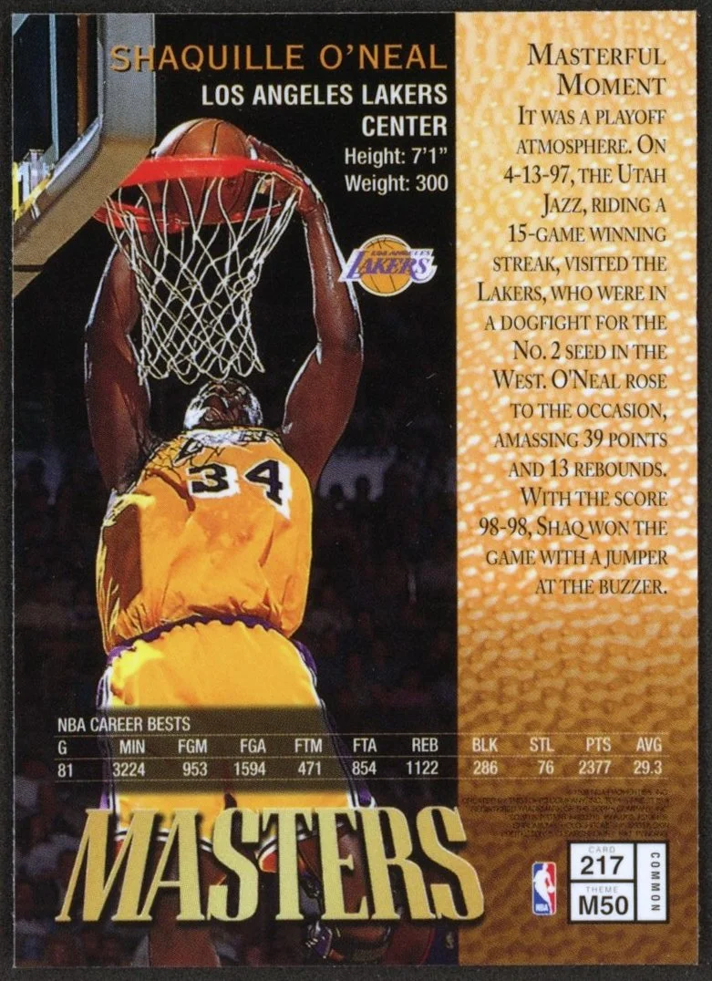 1997 Topps Finest Common Bronze #217 Shaquille O'Neal with Coating_2.jpg