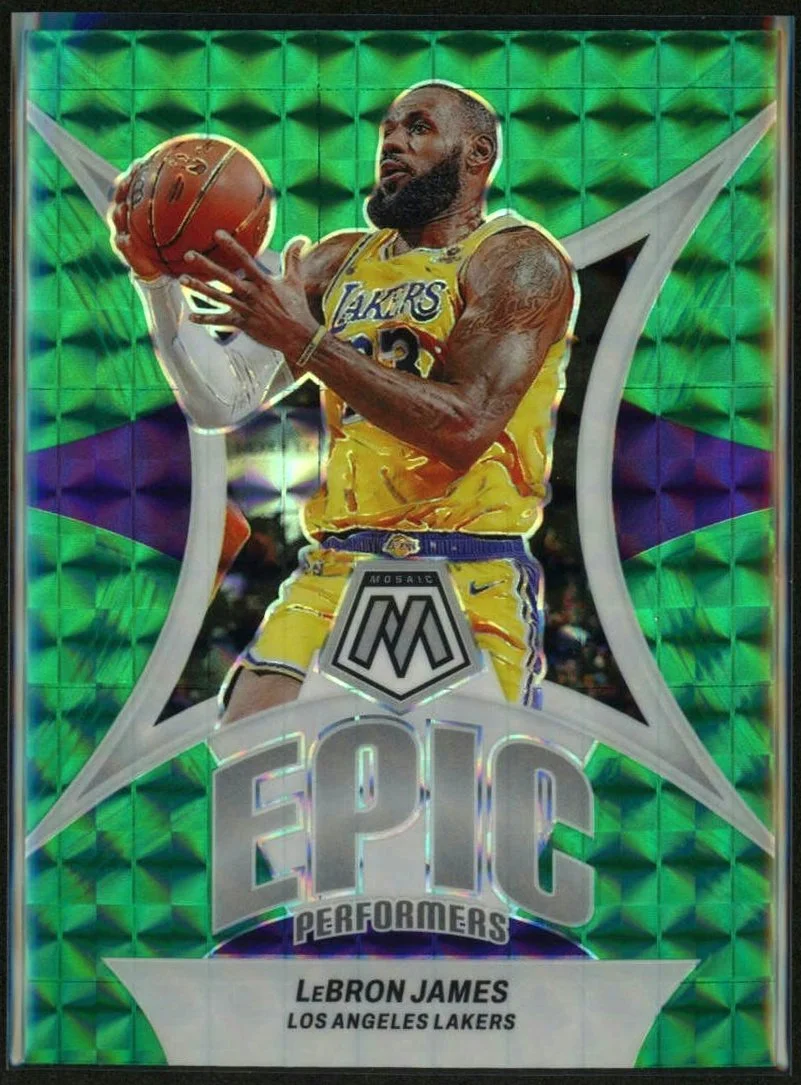 2023-24 Panini Mosaic Epic Performers #2 LeBron James Green Mosaic Prizm