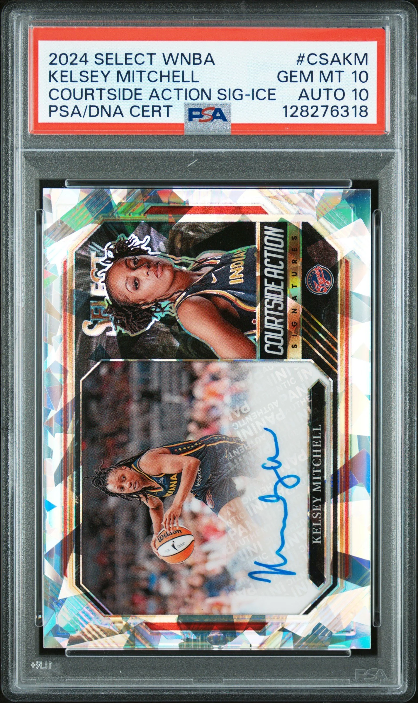 2024 Panini Select WNBA Courtside Action Signatures #CSA-KM Kelsey Mitchell Ice PSA 10 AUTO 10