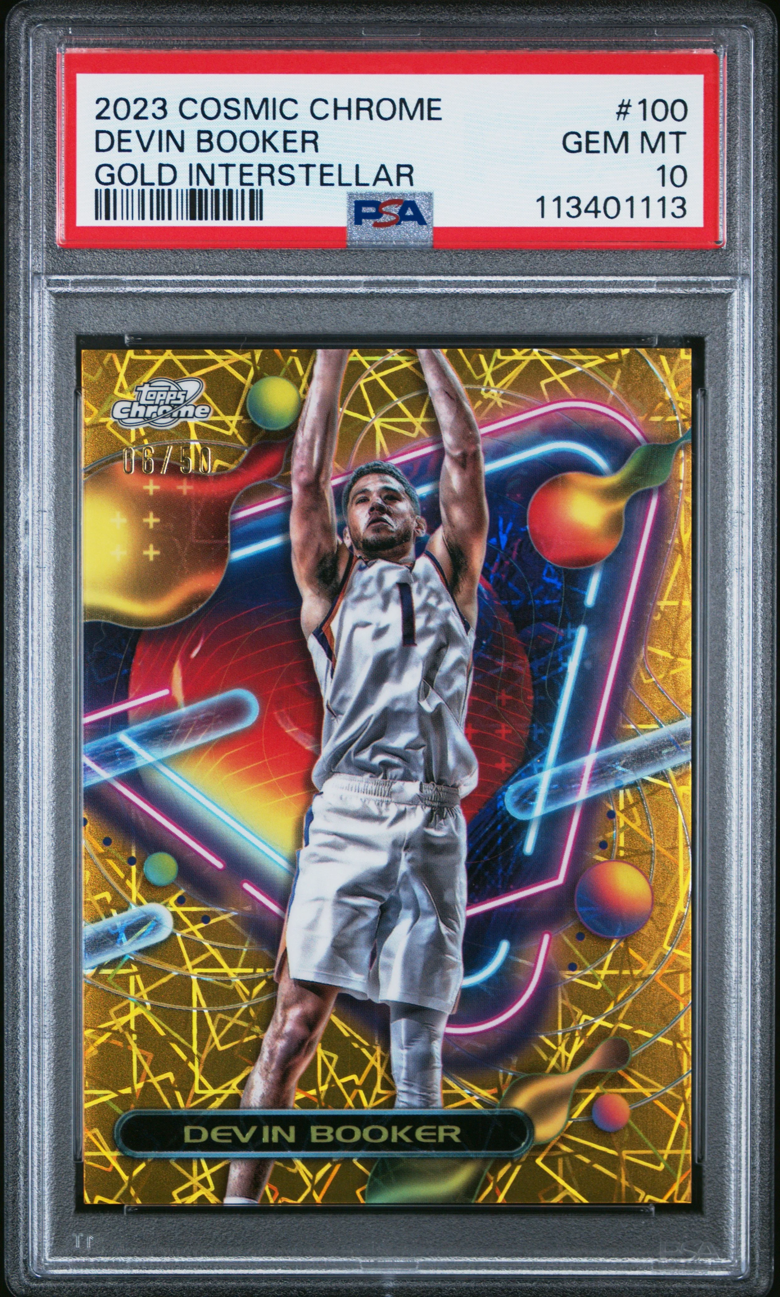 2023 Topps Cosmic Chrome #100 Devin Booker Gold Interseller 06/50 PSA 10
