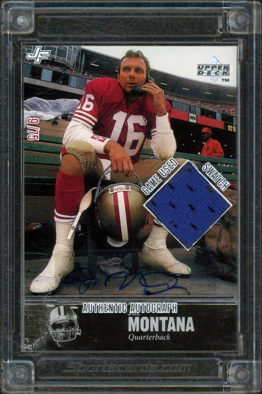 2024 Jersey Fusion Joe Montana Game Used Swatch Auto 09/75