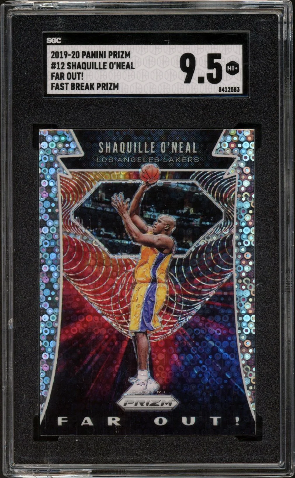 2019-20 Panini Prizm 12 Shaquille O'Neal Far Out! Fast Break Prizm SGC 9.5