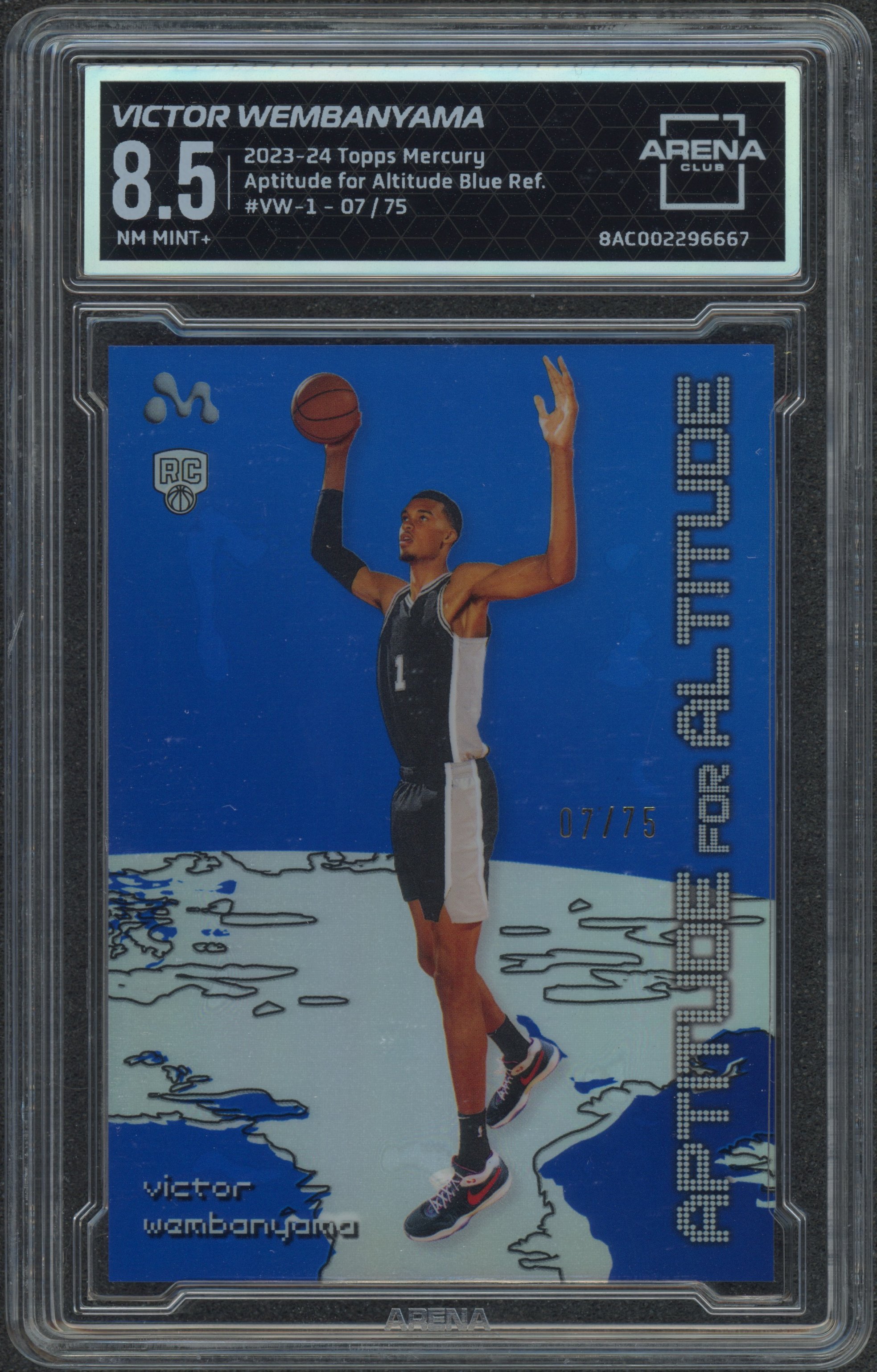 2023 Topps Mercury Aptitude for Altitude Blue Refractor VW-1 Victor Wembanyama 07/75 AC 8.5
