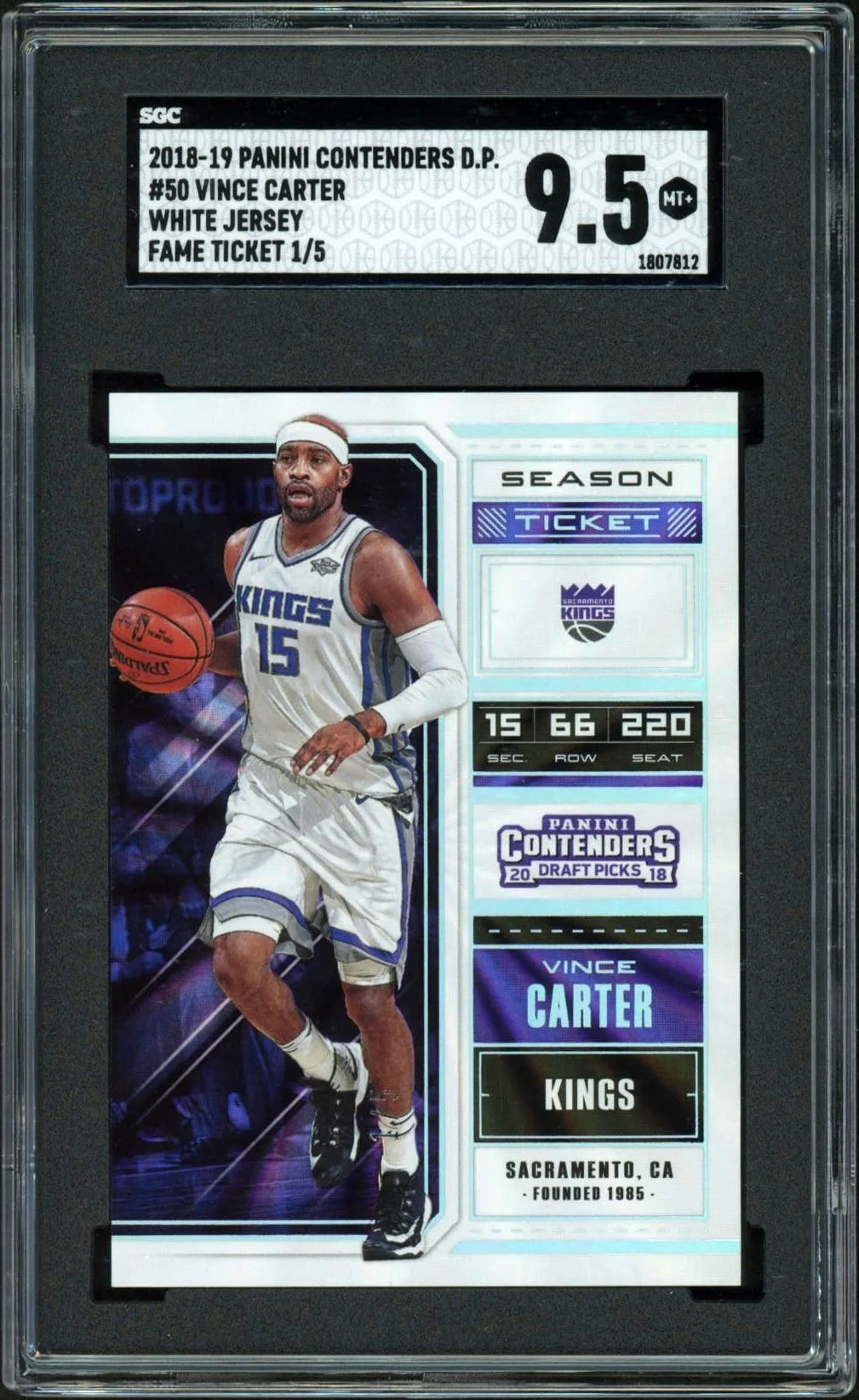 2018-19 Panini Contenders Draft Picks Fame Ticket #50 Vince Carter 1/5 SGC 9.5