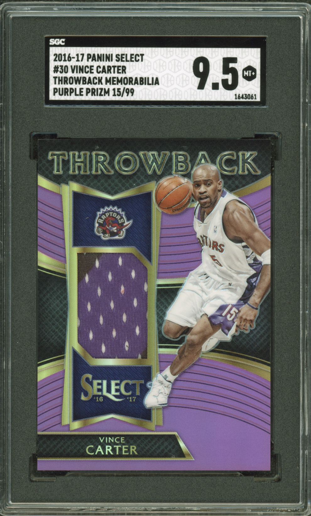 2016-17 Select Throwback Memorabilia Prizms Purple #30 Vince Carter 15:99 SGC 9.5_1.png