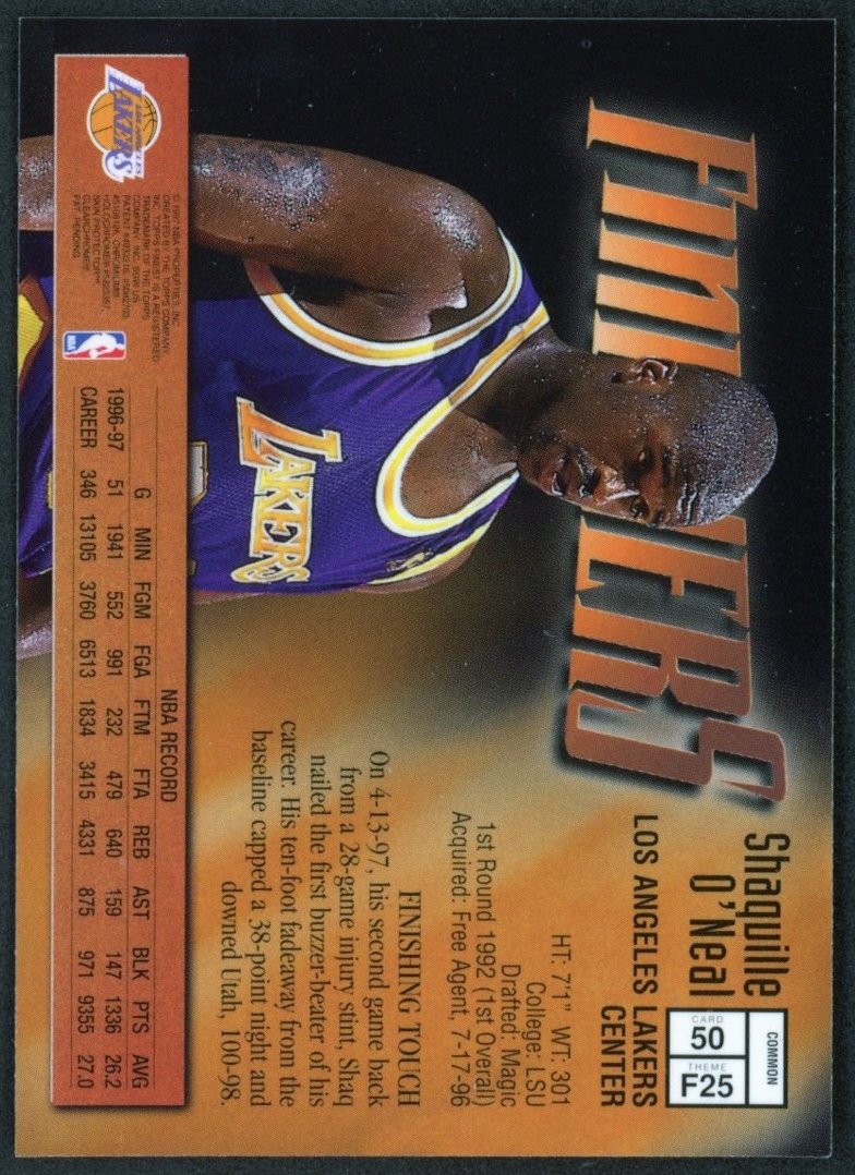 1997 Topps Finest Common Bronze #50 Shaquille O'Neal with Coating_2.jpg
