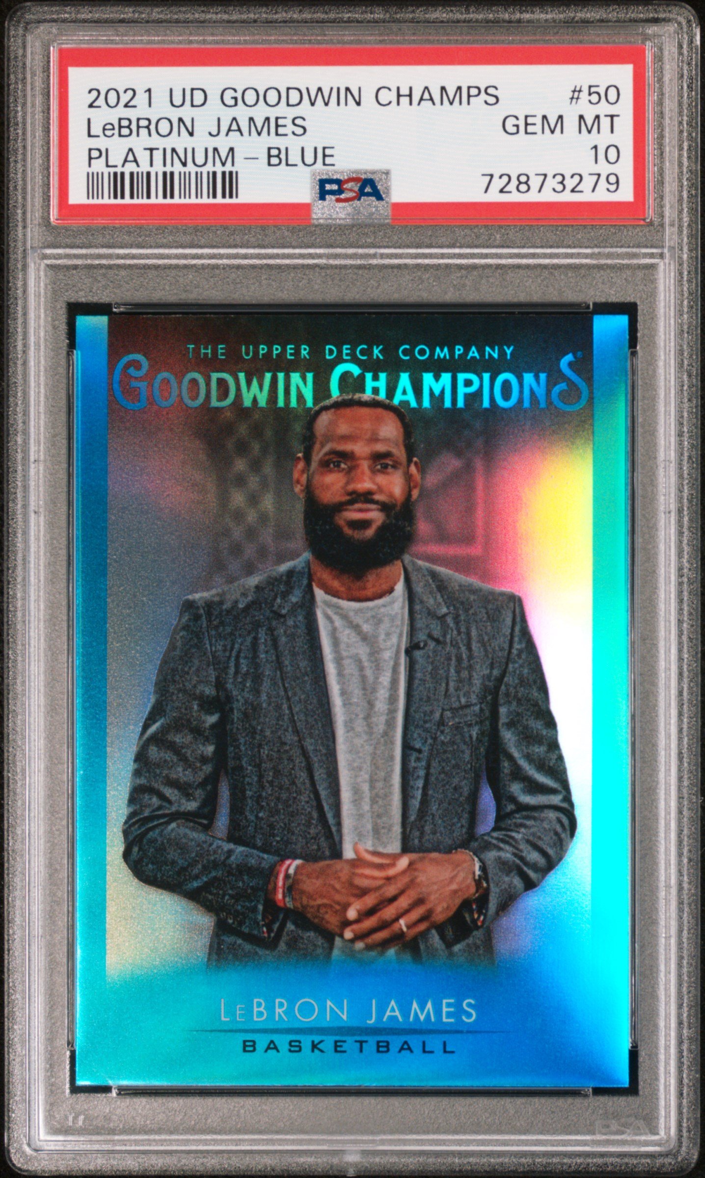 2021 Upper Deck Goodwin Champs #50 LeBron James Platinum-Blue PSA 10