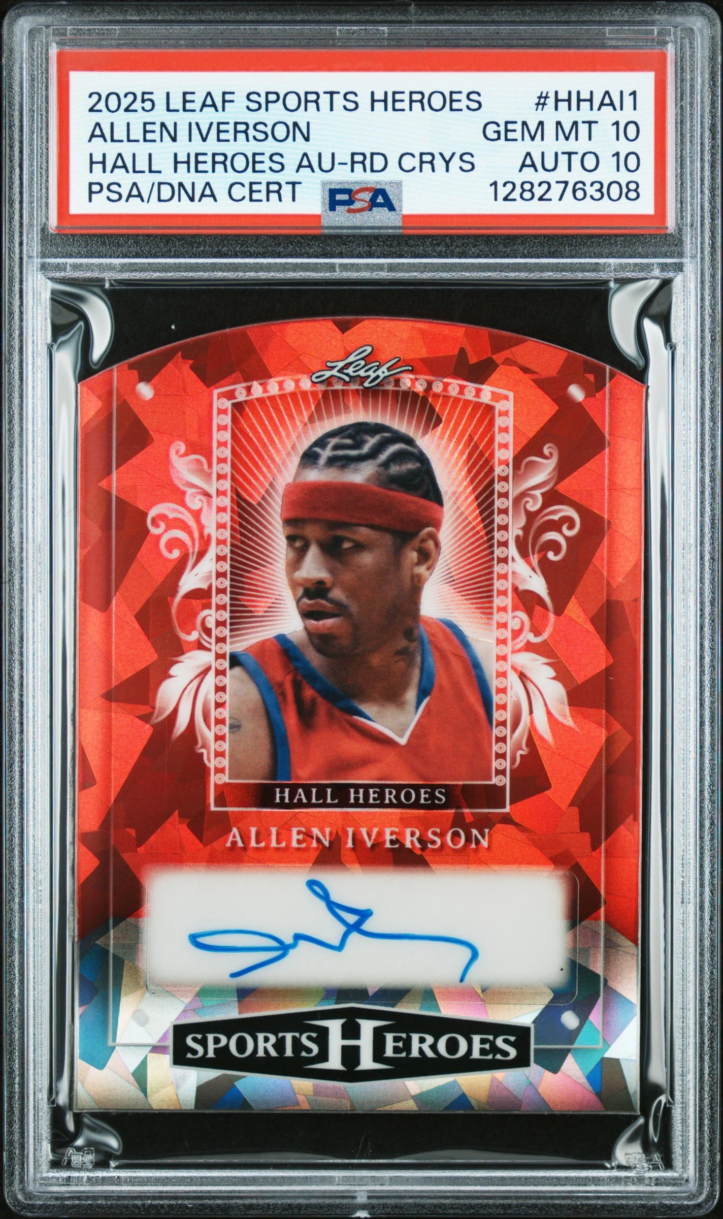 2025 Leaf Metal Sports Heroes Hall Heroes Autographs #HHAI1 Allen Iverson Red Crystal 3/3 PSA 10 AUTO 10