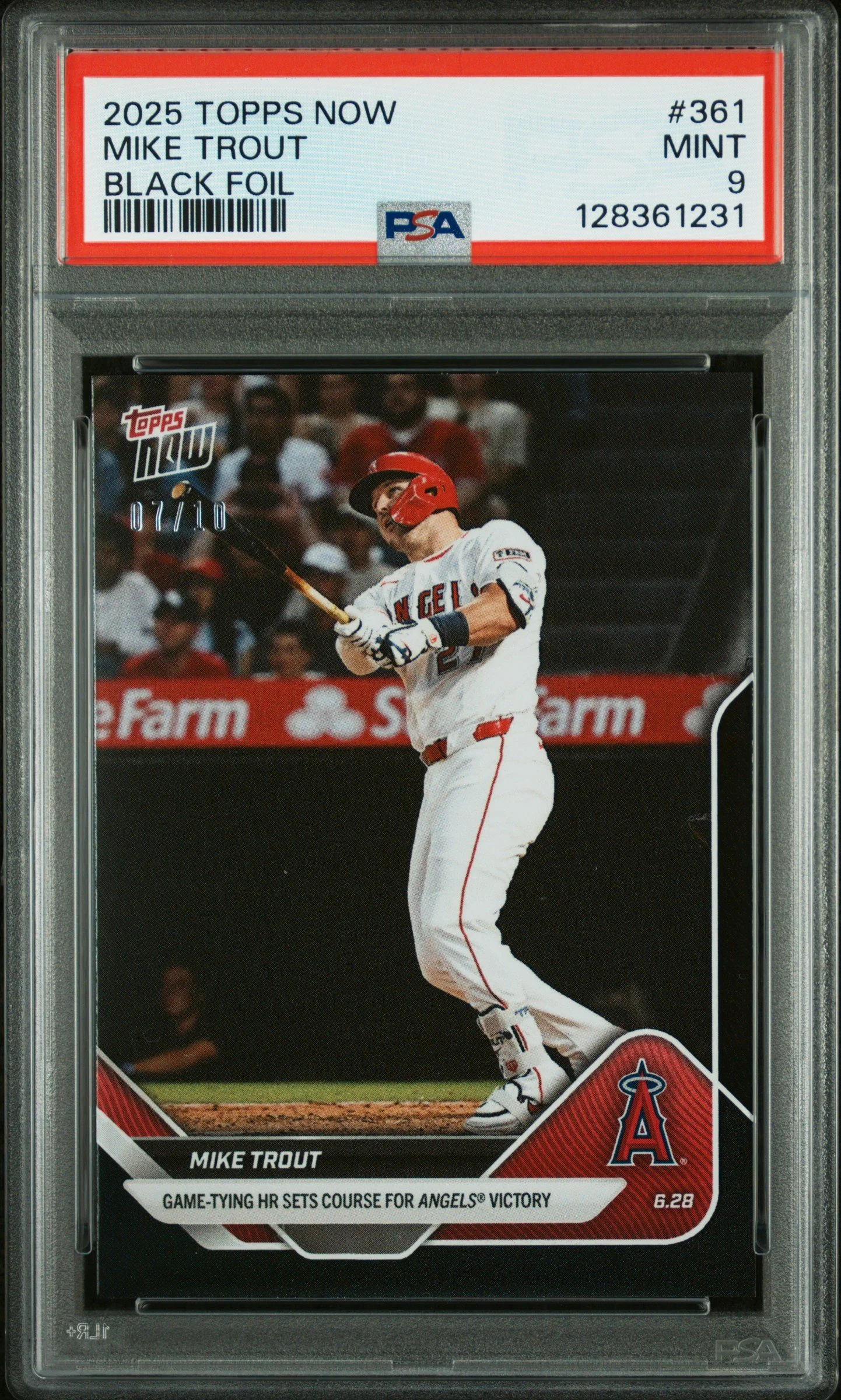 2025 Topps Now #361 Mike Trout Black Foil 07/10 PSA 9