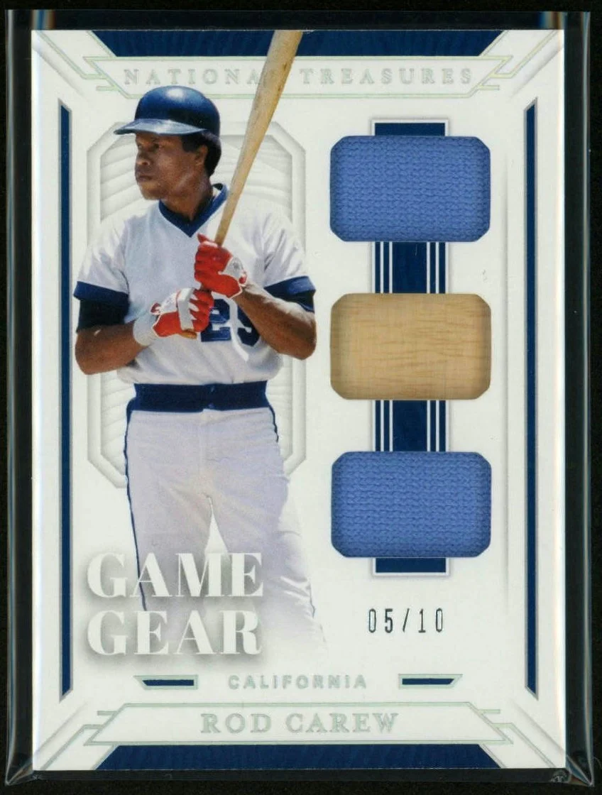 2019 Panini National Treasures Game Gear #GGM-RC Rod Carew 05/10