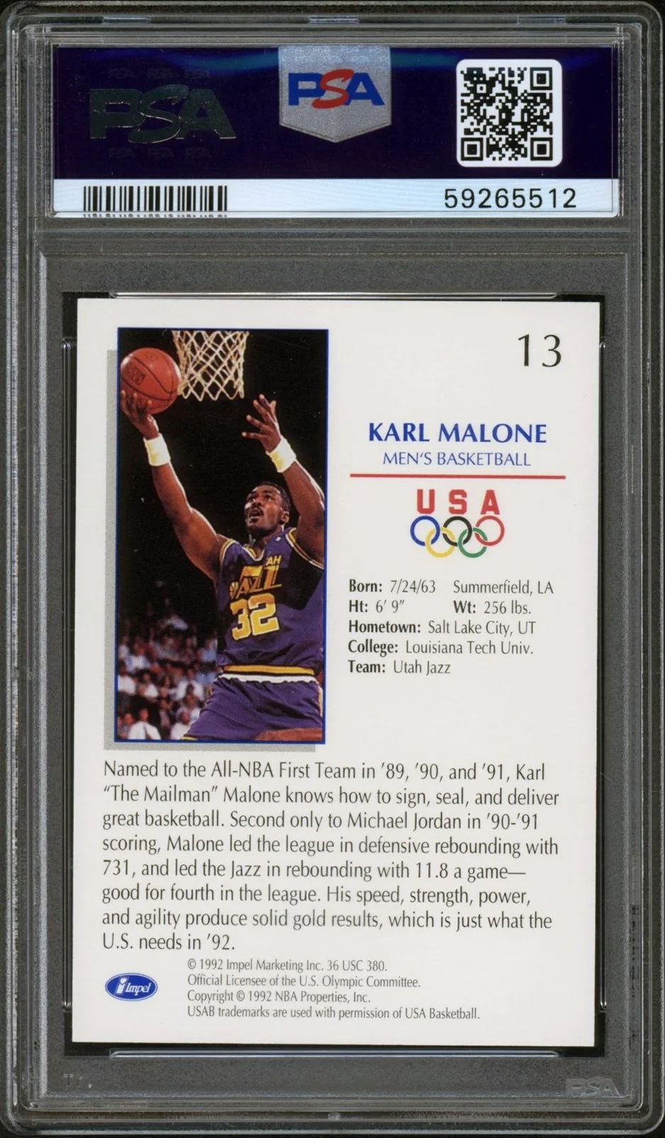 1992 Impel Olympicards #13 Karl Malone Basketball PSA 9_2.jpg