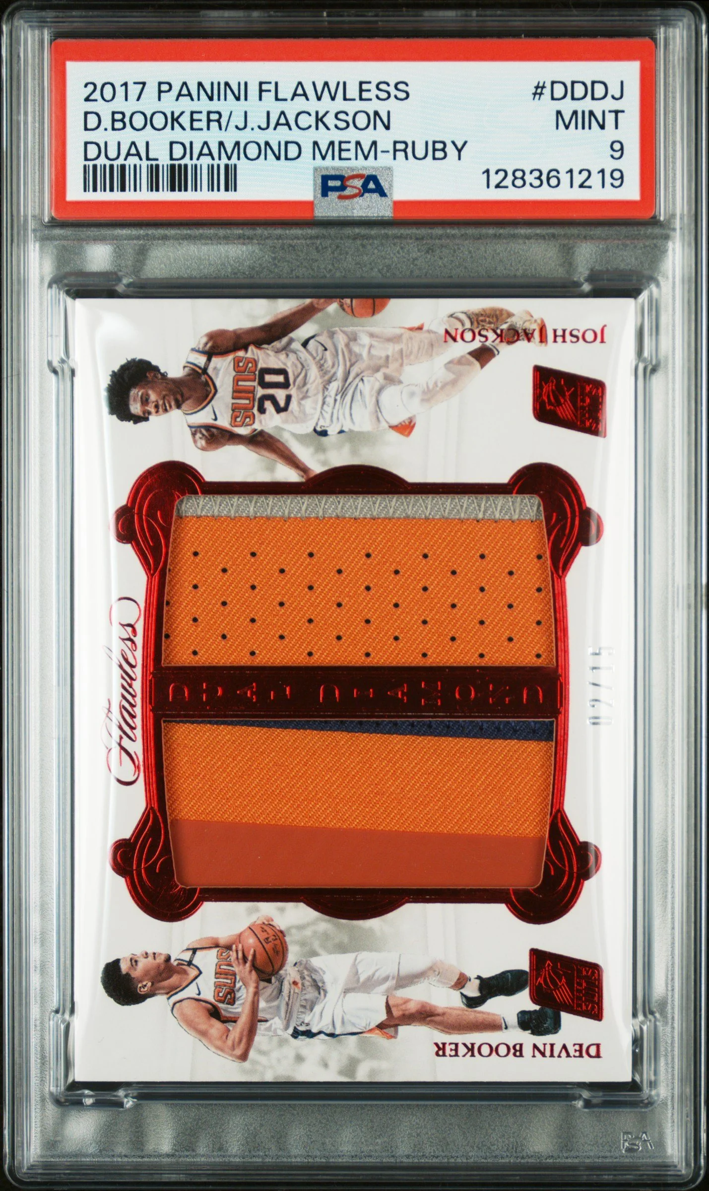 2017 Panini Flawless Dual Diamond Memorabilia Ruby Devin Booker/Josh Jackson 02/15 PSA 9