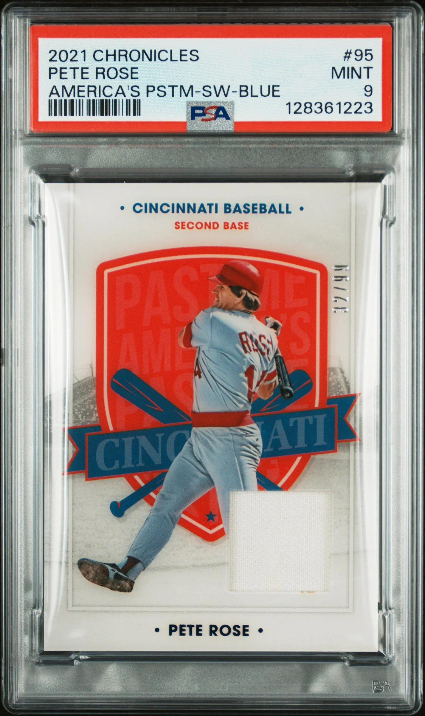 2021 Panini Chronicles America's Pastime #95 Pete Rose Swatch-Blue PSA 9