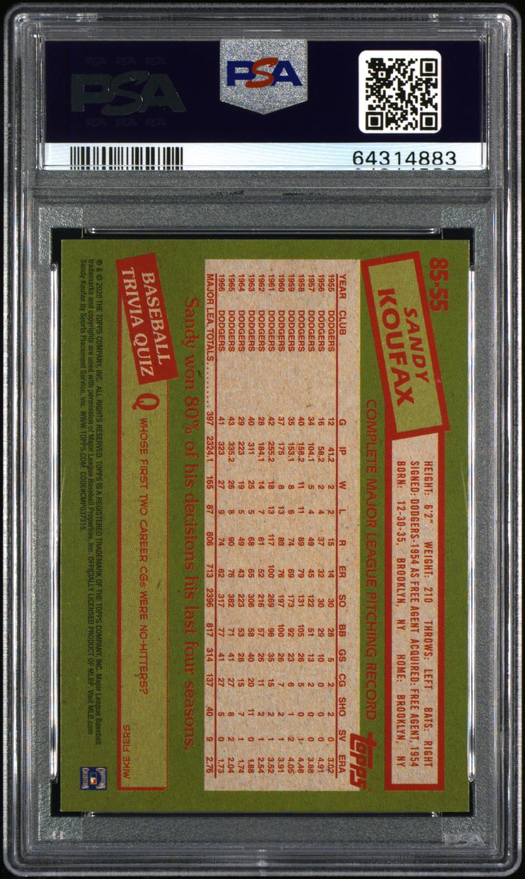 2020 Topps '85 Topps #8555 Sandy Koufax PSA 9_2.png