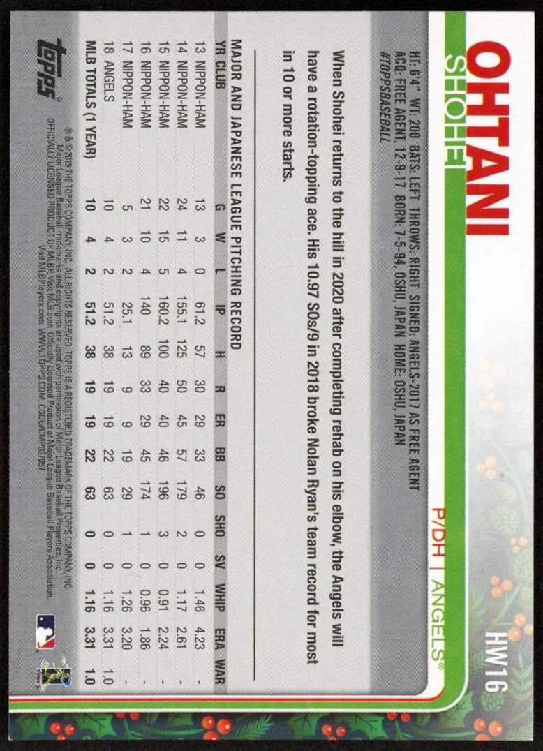 2019 Topps Holiday #HW16 Shohei Ohtani_2.jpg