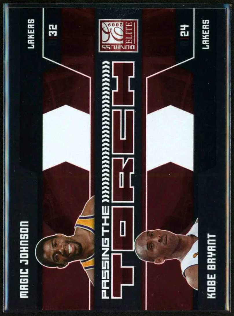 2009-10 Donruss Elite Passing the Torch #1 Magic Johnson & Kobe Bryant Red 039/249