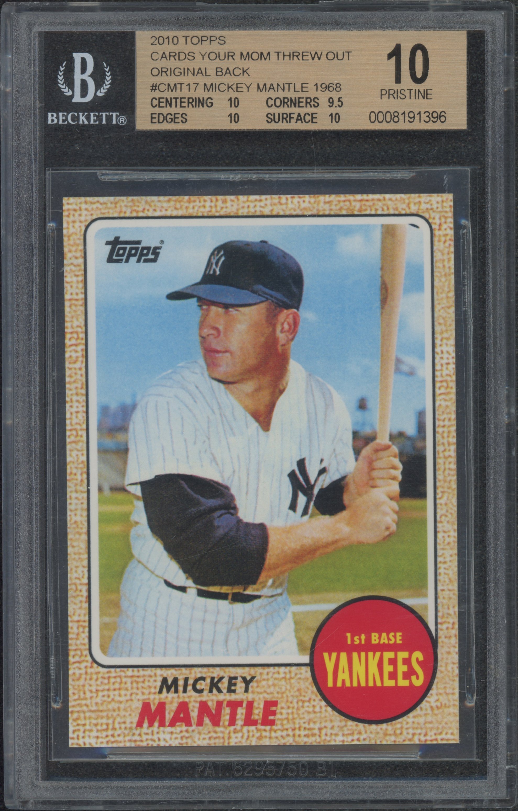 2010 Topps Cards Your Mom Threw Out Original Back #CMT17 Mickey Mantle 1968 BGS 10