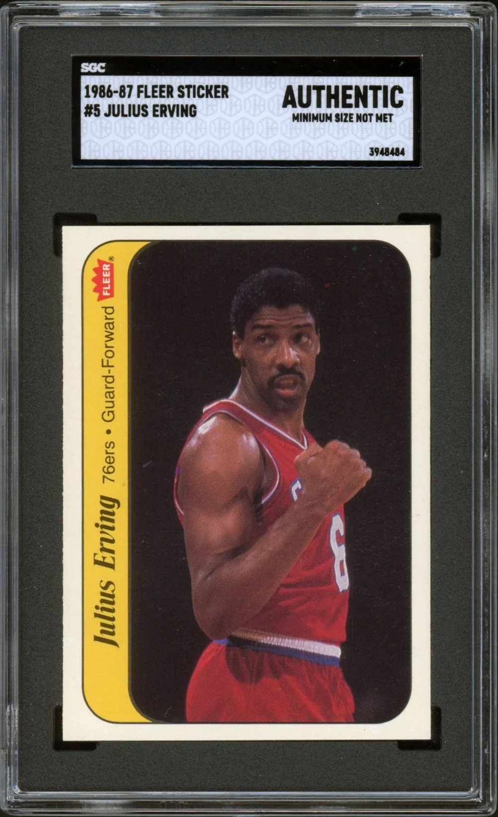 1986-87 Fleer Sticker $5 Julius Erving SGC Auth