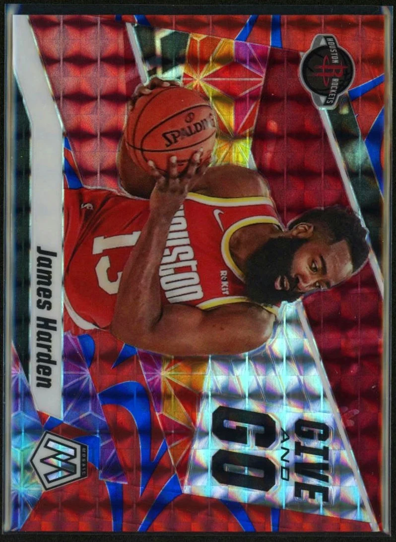 2019-20 Panini Mosaic Give and Go Mosaic Blue Reactive #6 James Harden 13/99