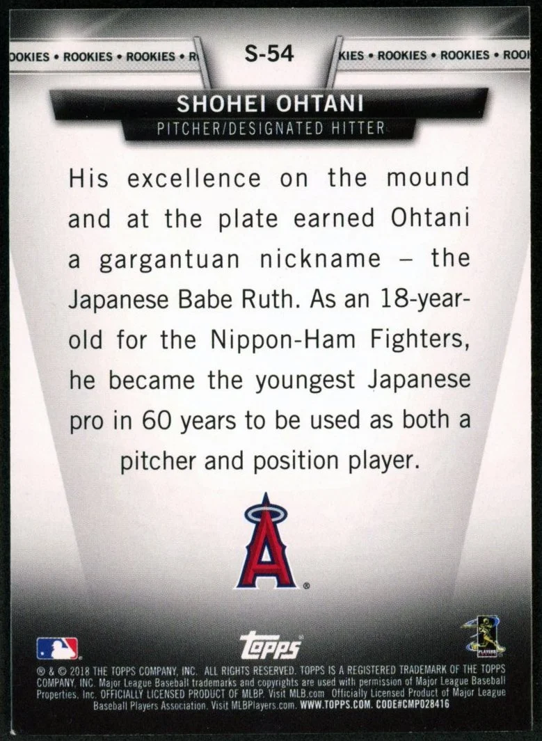 2018 Topps Salute Series 2 Rookies #S-54 Shohei Ohtani RC_2.jpg