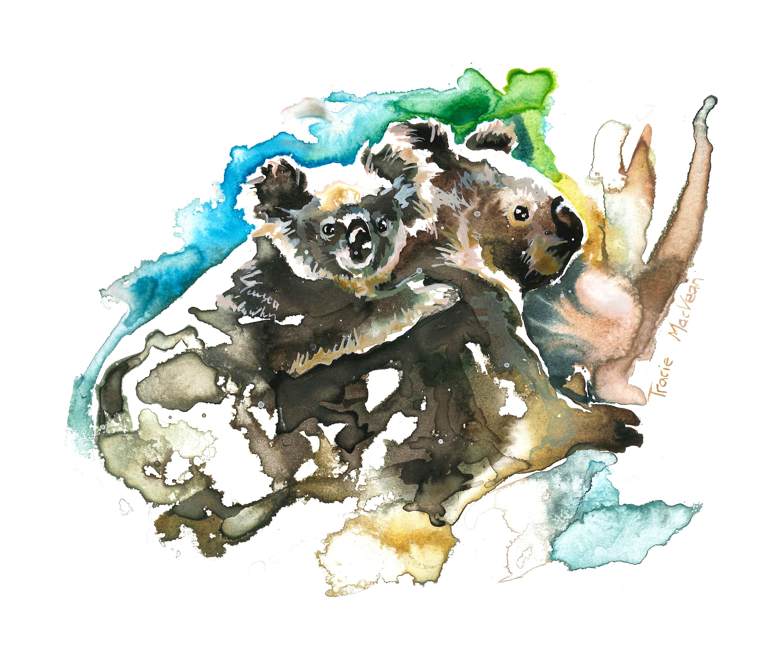 "Koala and Joey" Acrylic ink on paper, 21cm x 15cm
