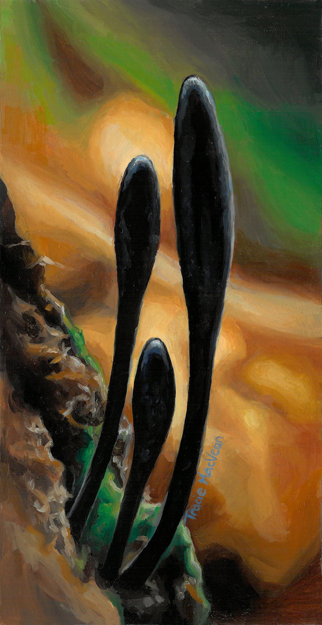 "Geoglossum" Oil on panel, 9cm x 13cm