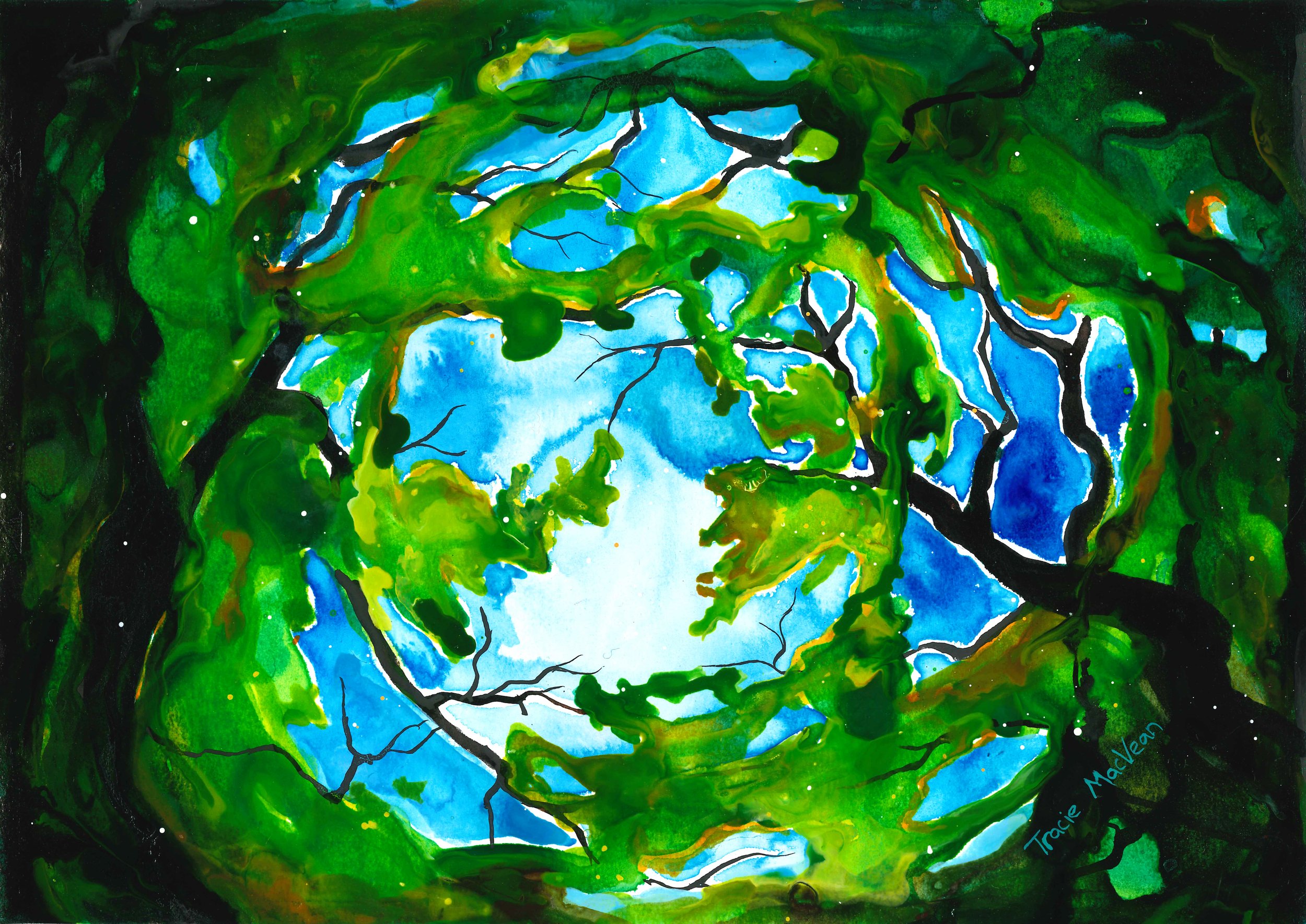 "Dizzy Trees" Acrylic ink on yupo paper, 30cm x 21cm