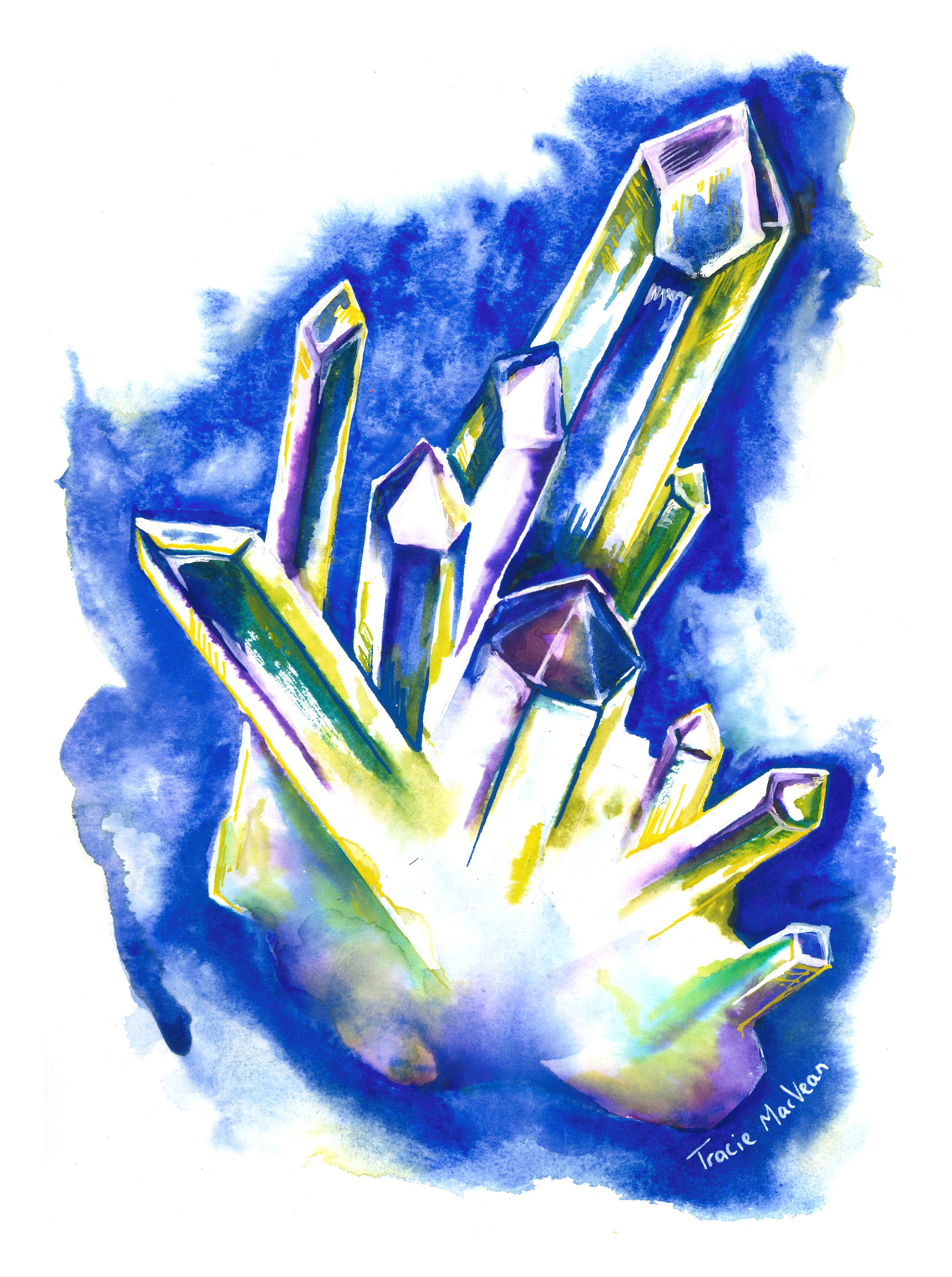 "Crystal Healing" Acrylic ink on paper, 30cm x 42cm