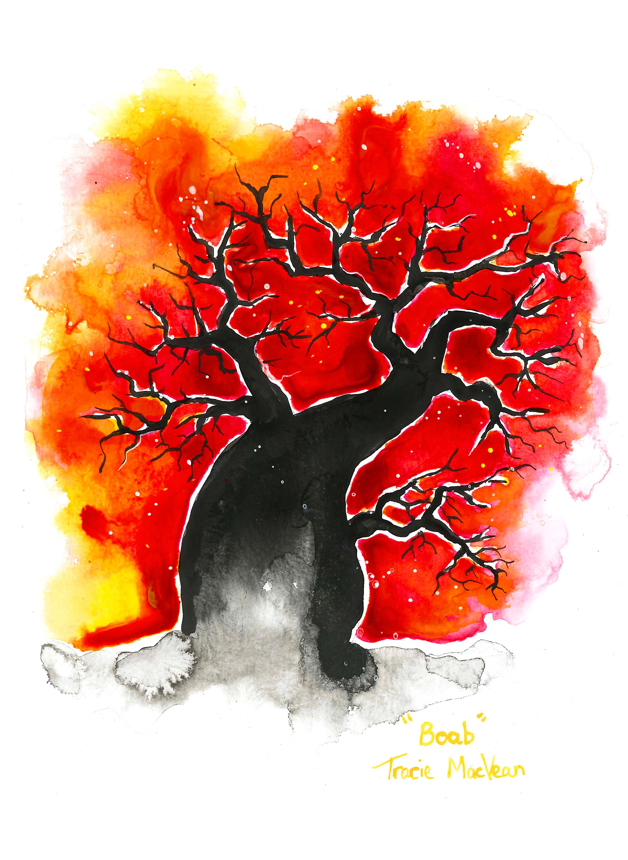 "Boab Tree" Acrylic ink on paper, 15cm x 21cm