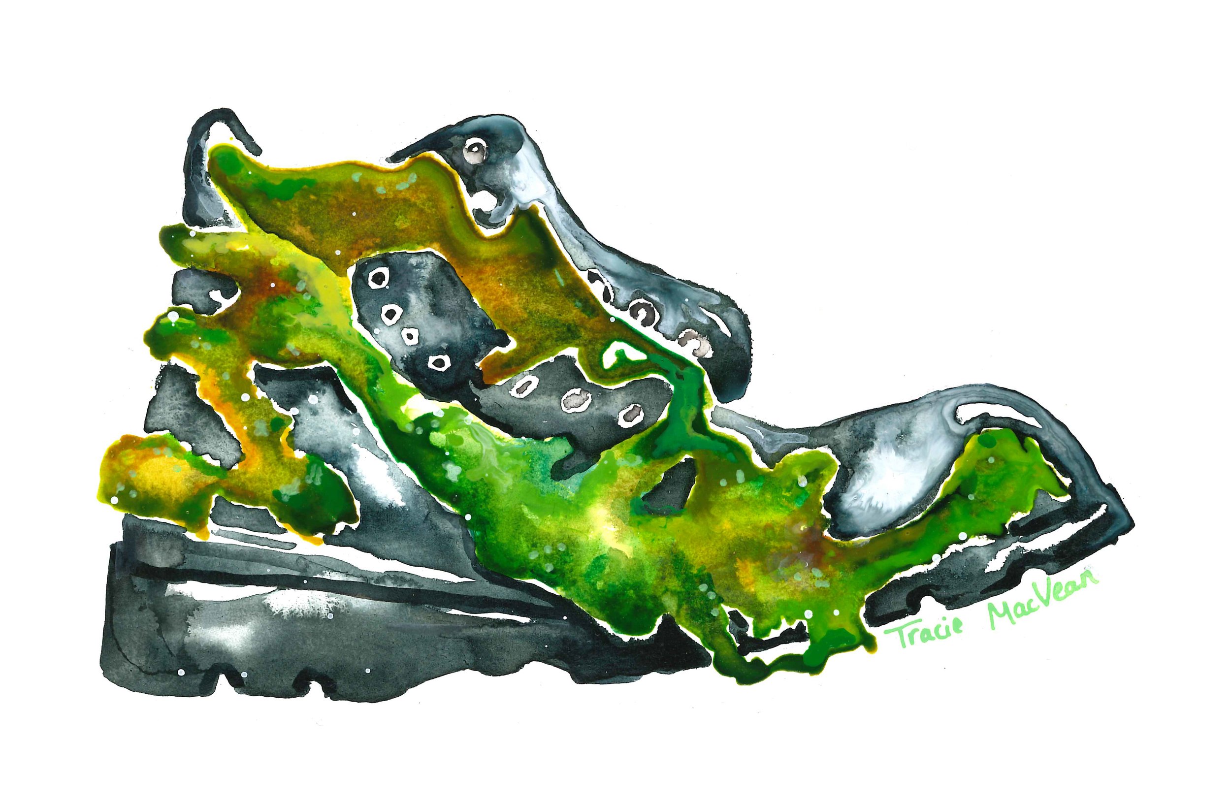 "Reclaimed Boot" Acrylic ink on paper, 21cm x 15cm