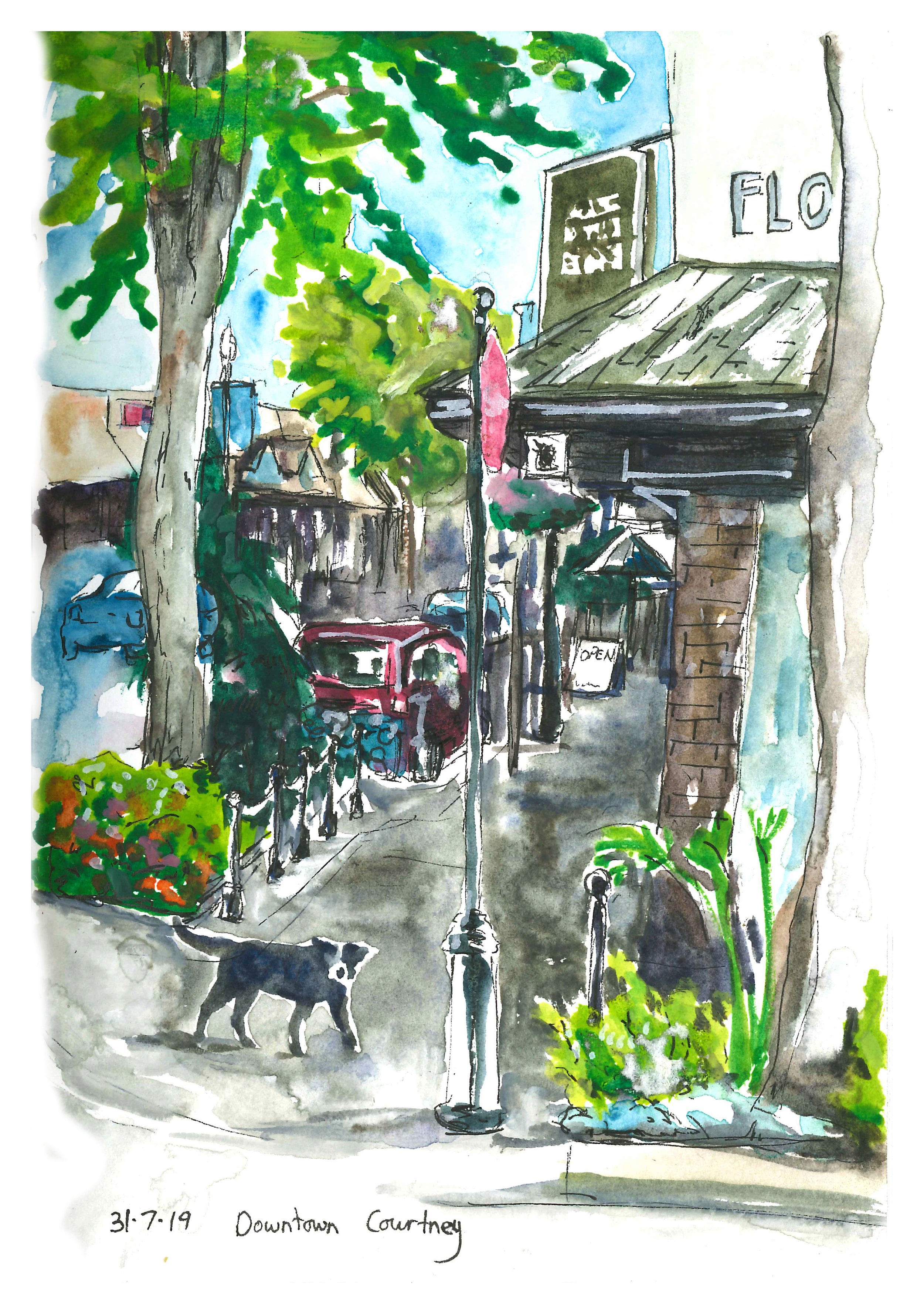 "Downtown Courtney" Watercolour on paper, 15cm x 21cm