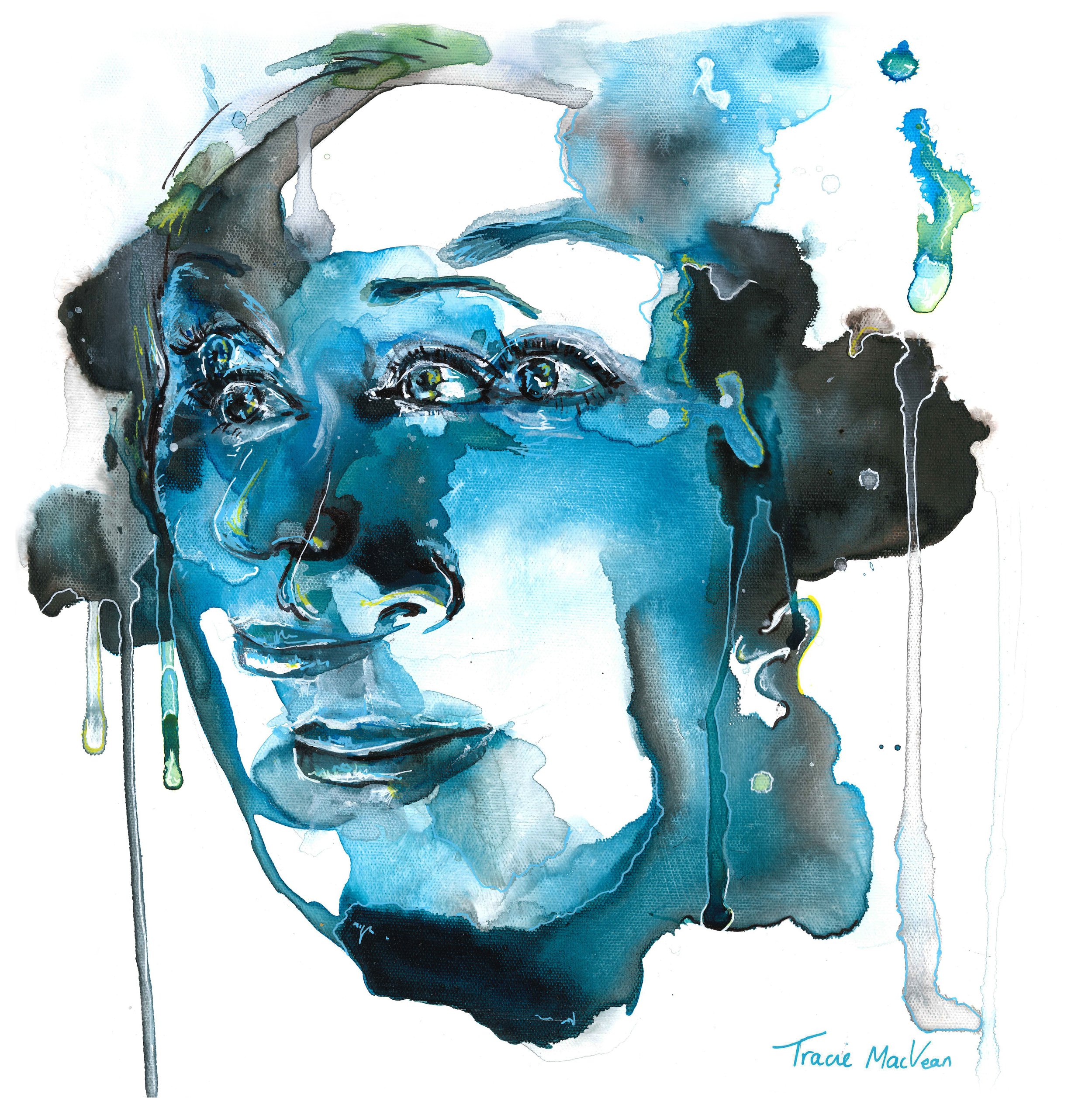 "Blue" Acrylic ink on canvas, 30cm x 30cm