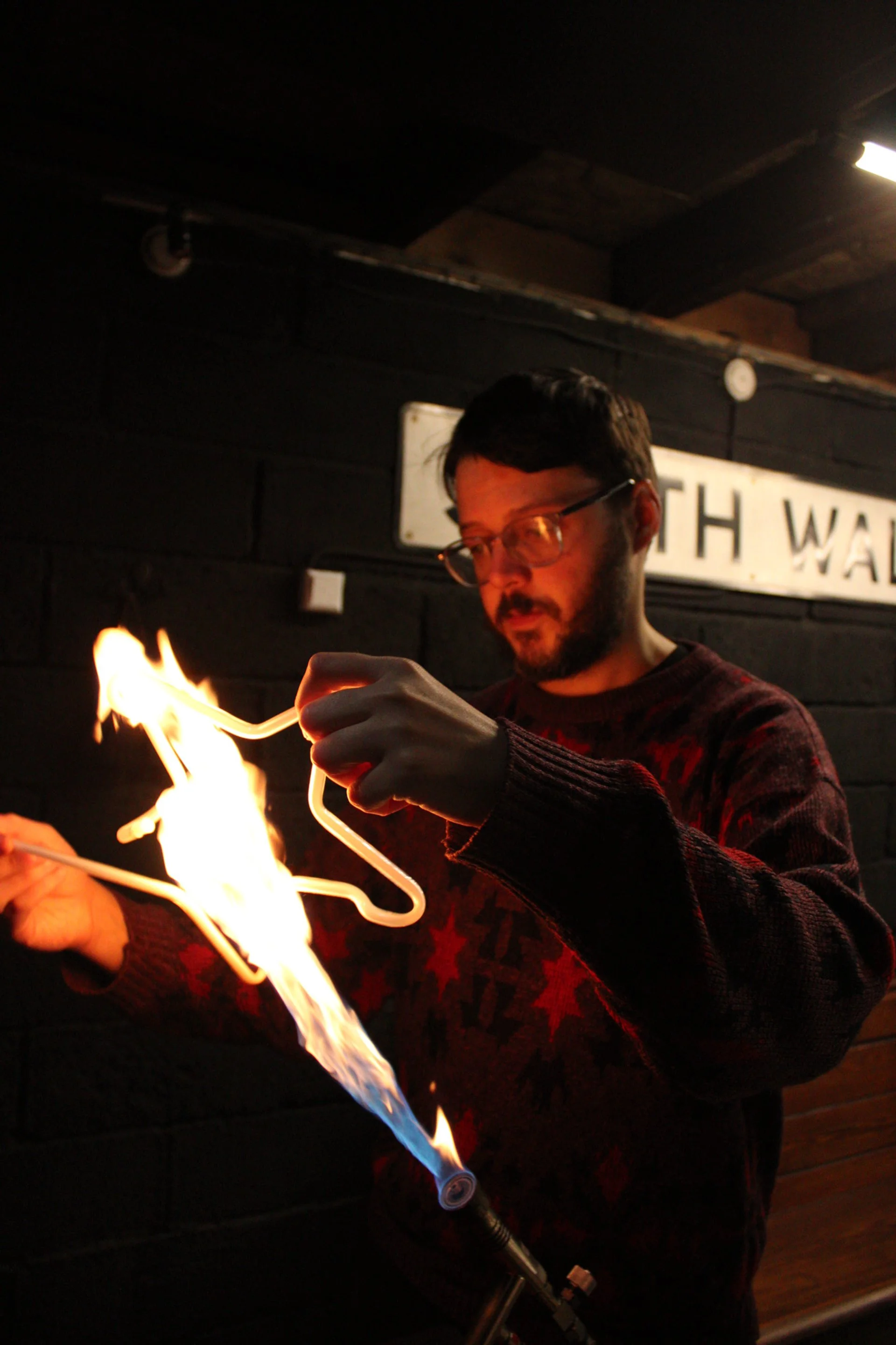 Traditional glass neon bending by hand in a South Wales studio