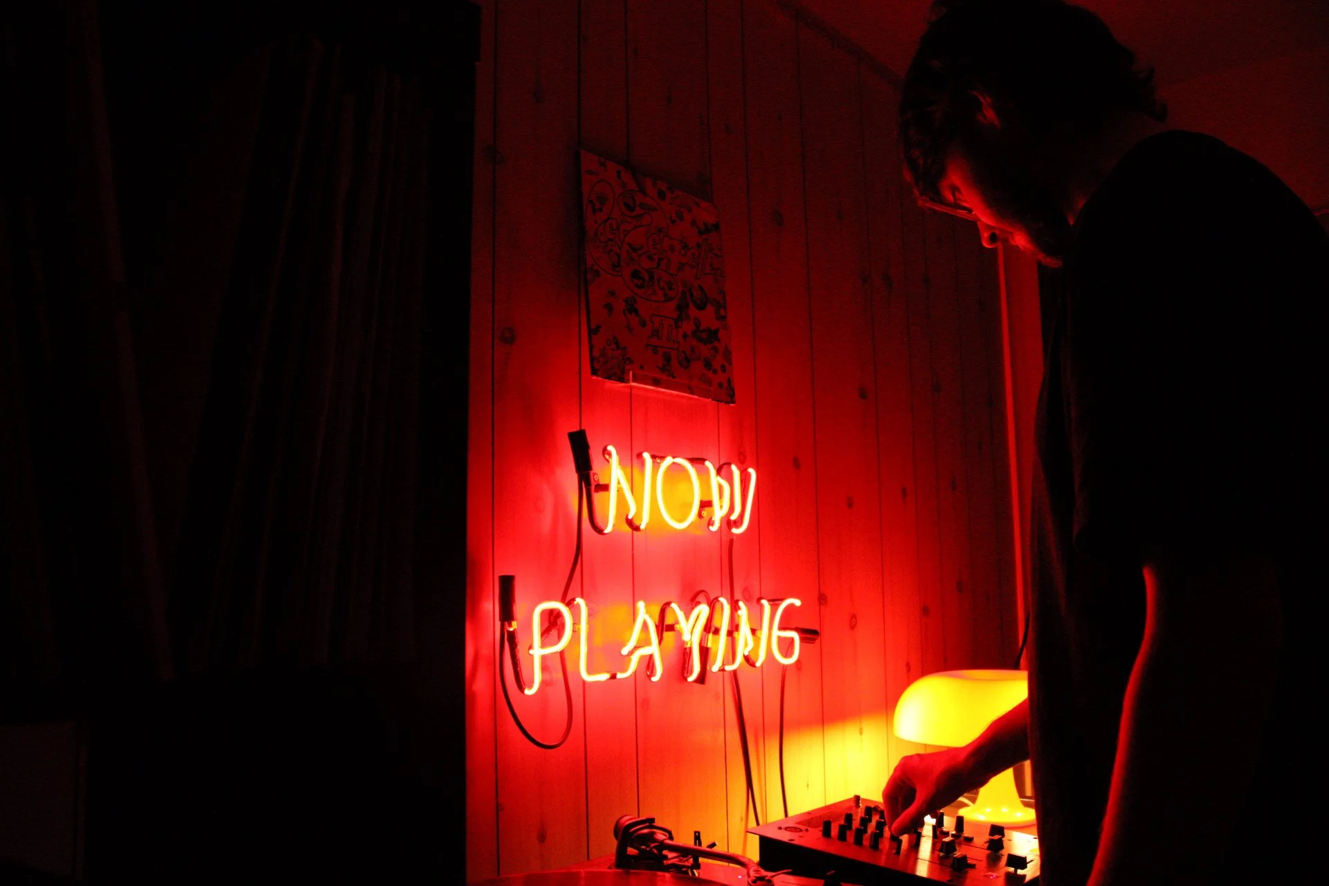 Traditional neon sign fitted in Wales glowing red