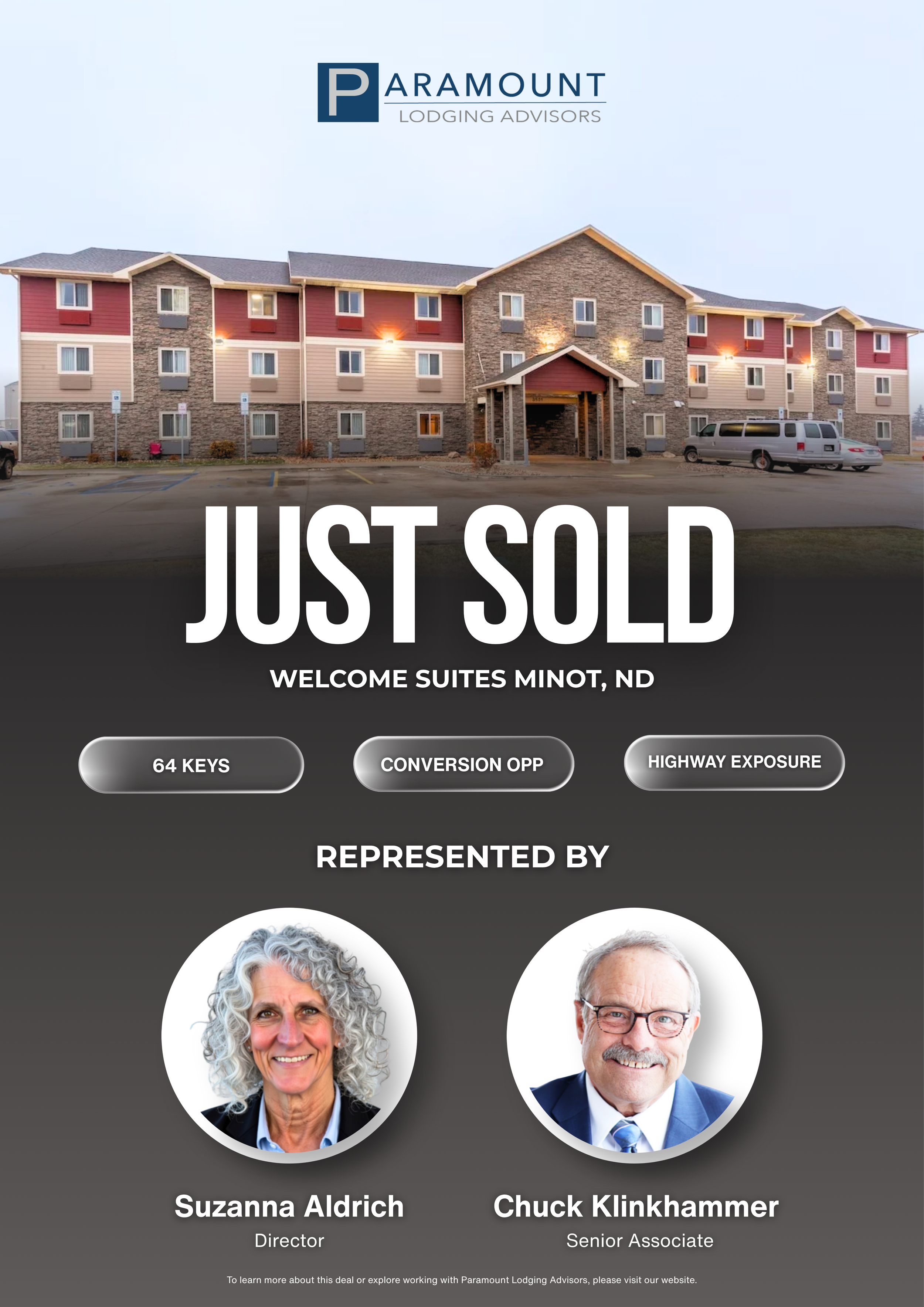 Paramount Lodging Advisors (PLA) Completes Sale of Welcome Suites Minot, ND