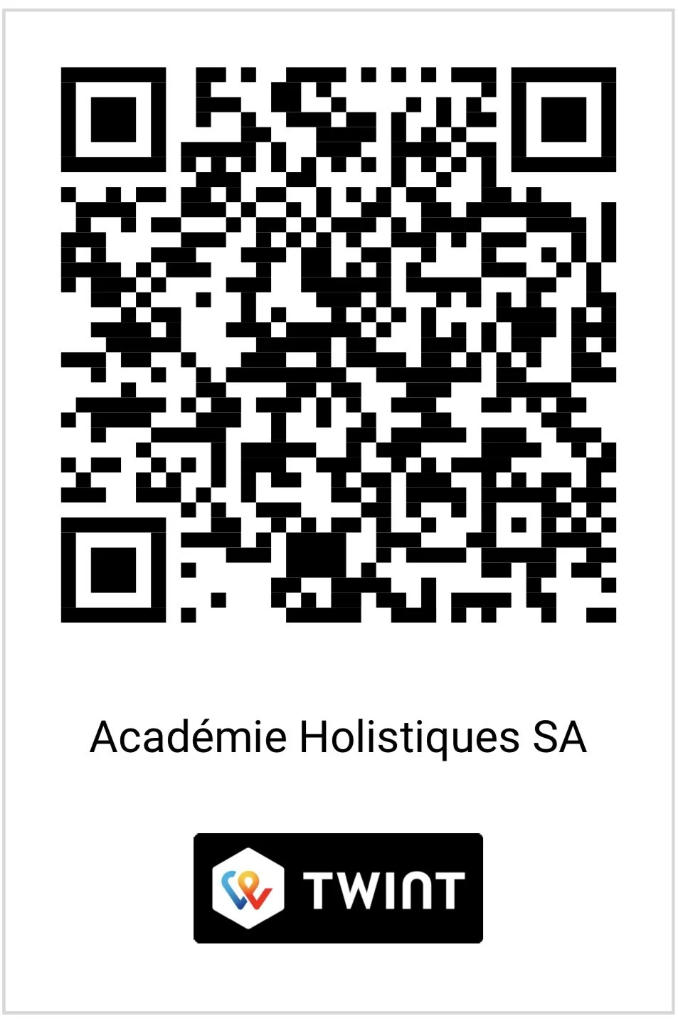 Code QR pour Académie Holistiques SA avec logo TWINT en bas.