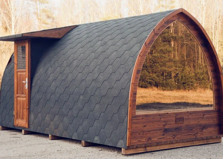 An outdoor sauna in a beautiful location
