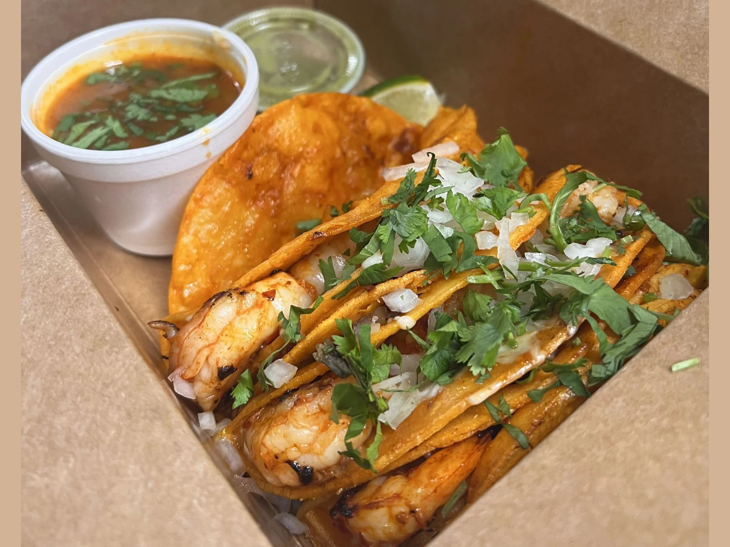 korean shrimp birria tacos with dipping consommé