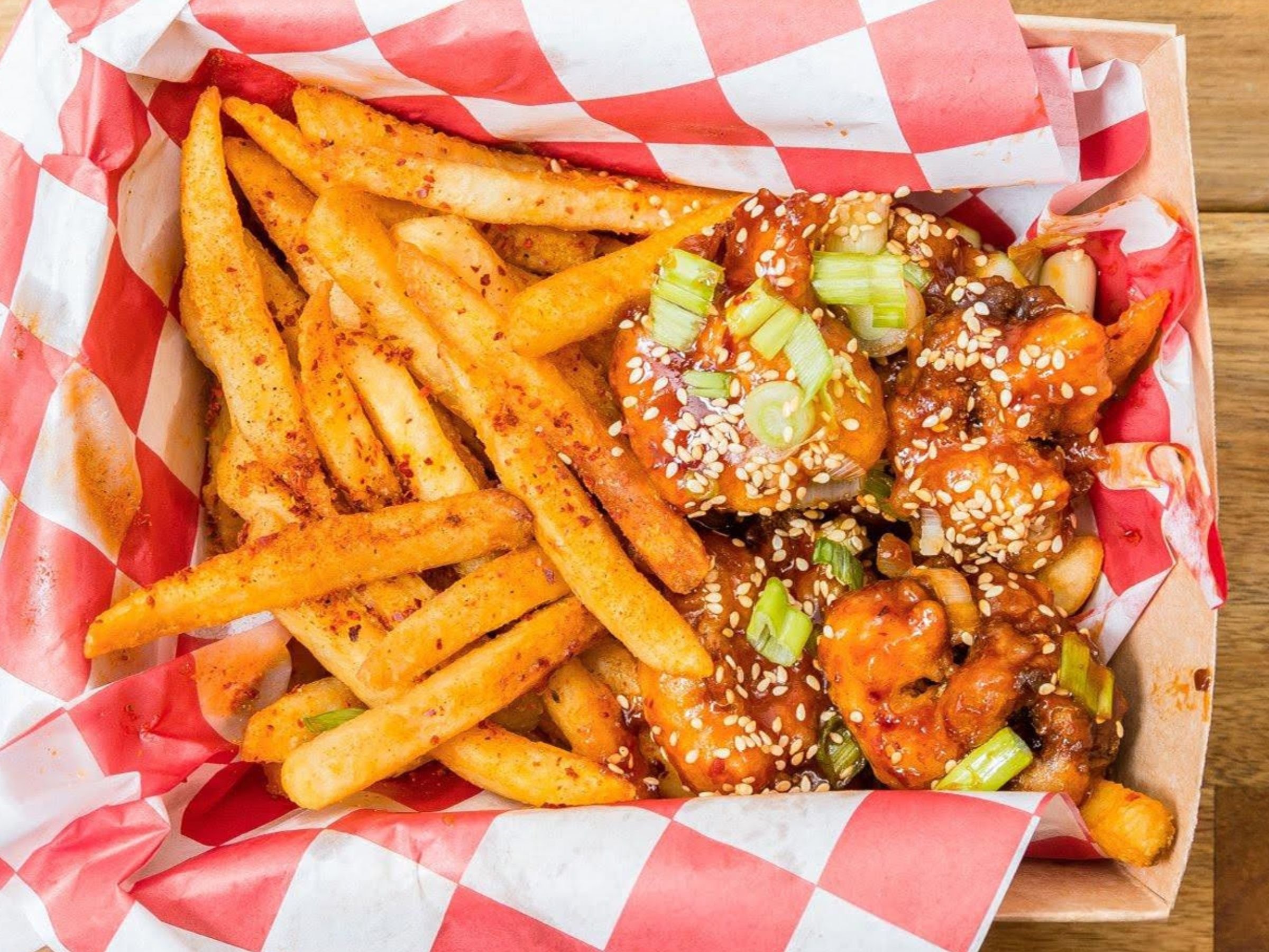 Vegan Korean Mexican fusion options with rice beans and vegetables