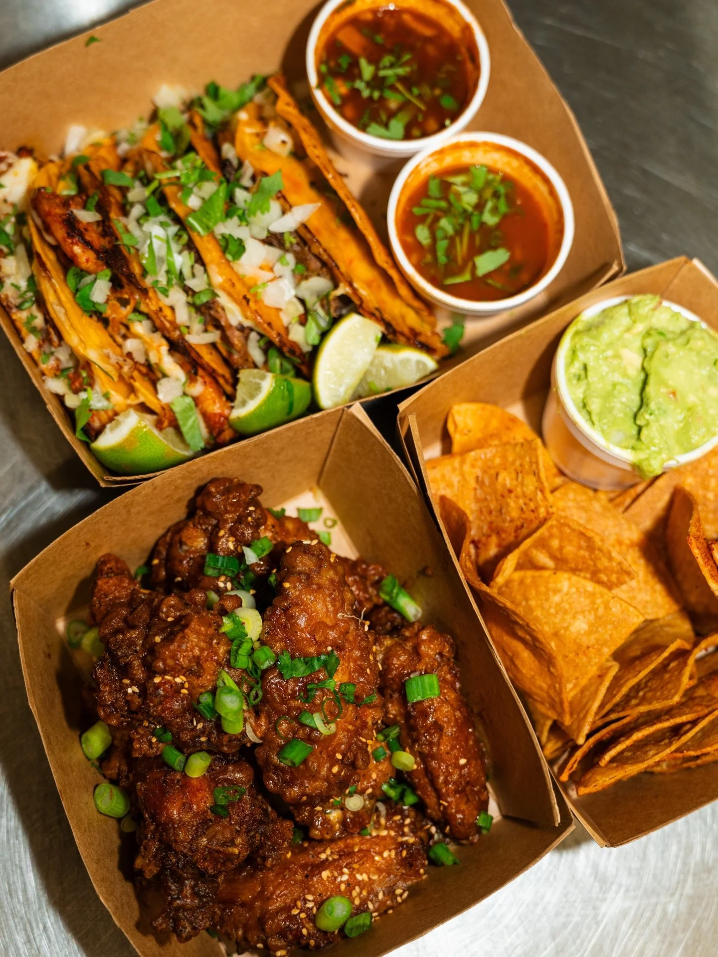 Meal for 2 🤤😴 4 Signature Birria tacos (4 beef / 4 shrimp or 2 of each), 6 gochujang glazed wings, guac &amp; chips, or choose to sub in Kimchi Cheese Fries 🔥 

📸@huuyyy 

#philly #graysferry #fishtown #phillyeats #sunday