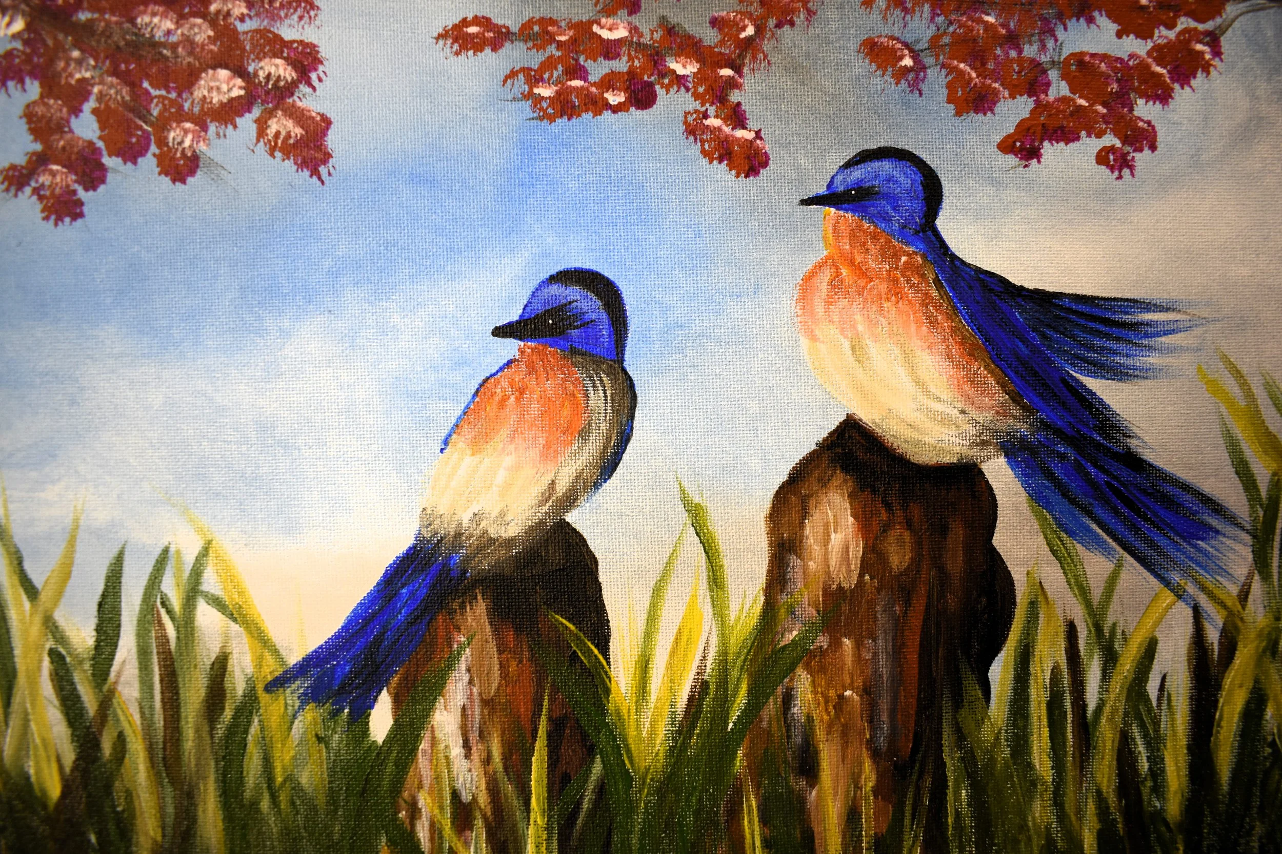 Morning Birds, 2024, acrylic, wrapped canvas - 12" by 16" by 1/2" inch