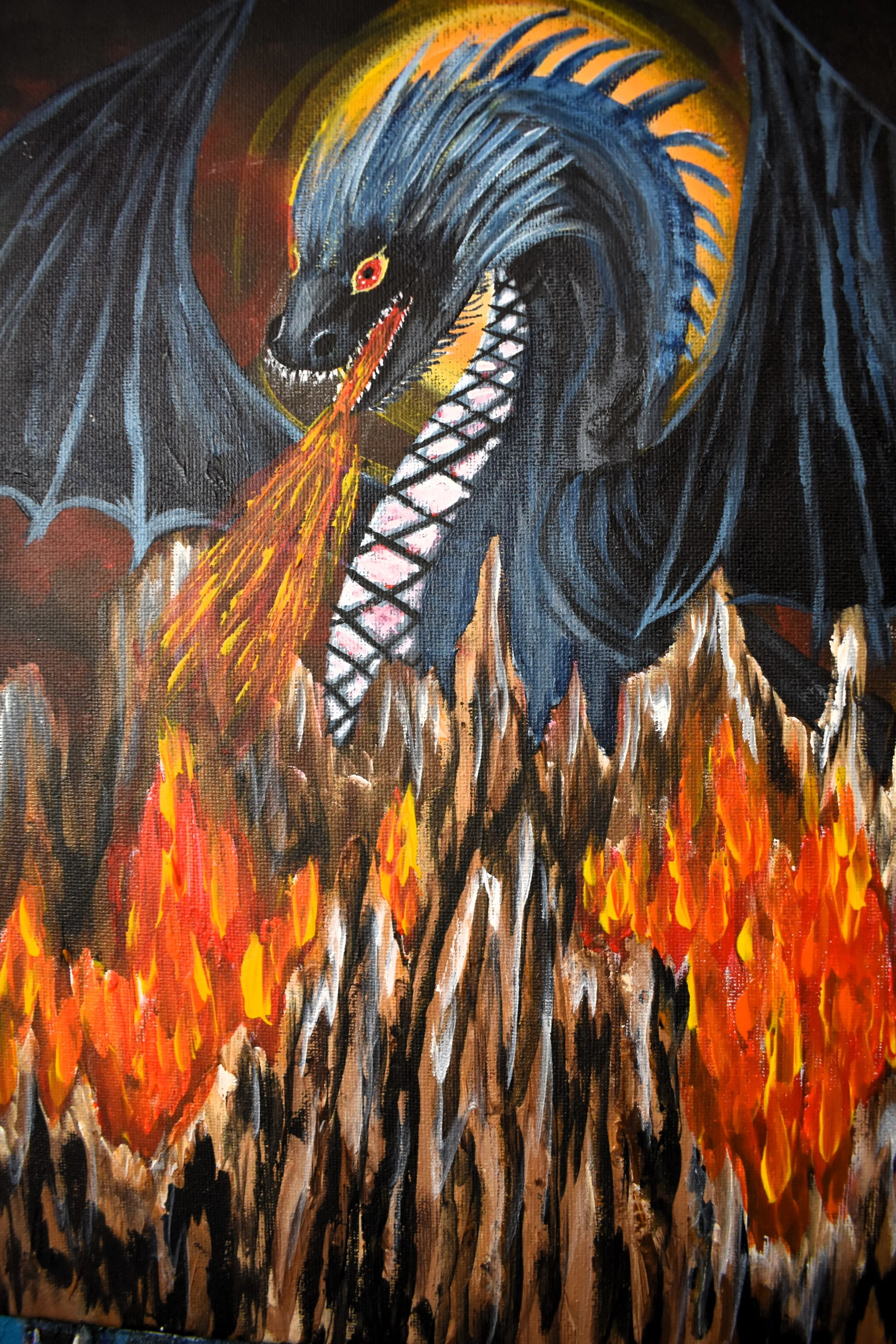 Fire Dragon, 2024, acrylic, stretched canvas, 16" by 20" bt 1/2" inch